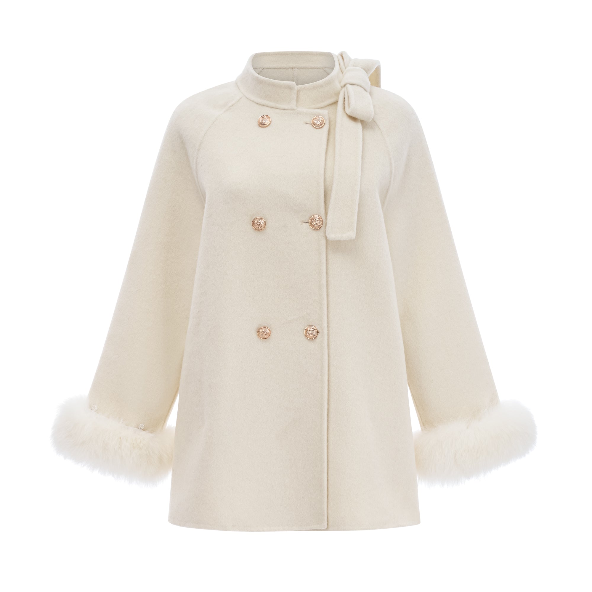 Colette white wool fur bowknot coat (Final Sale)