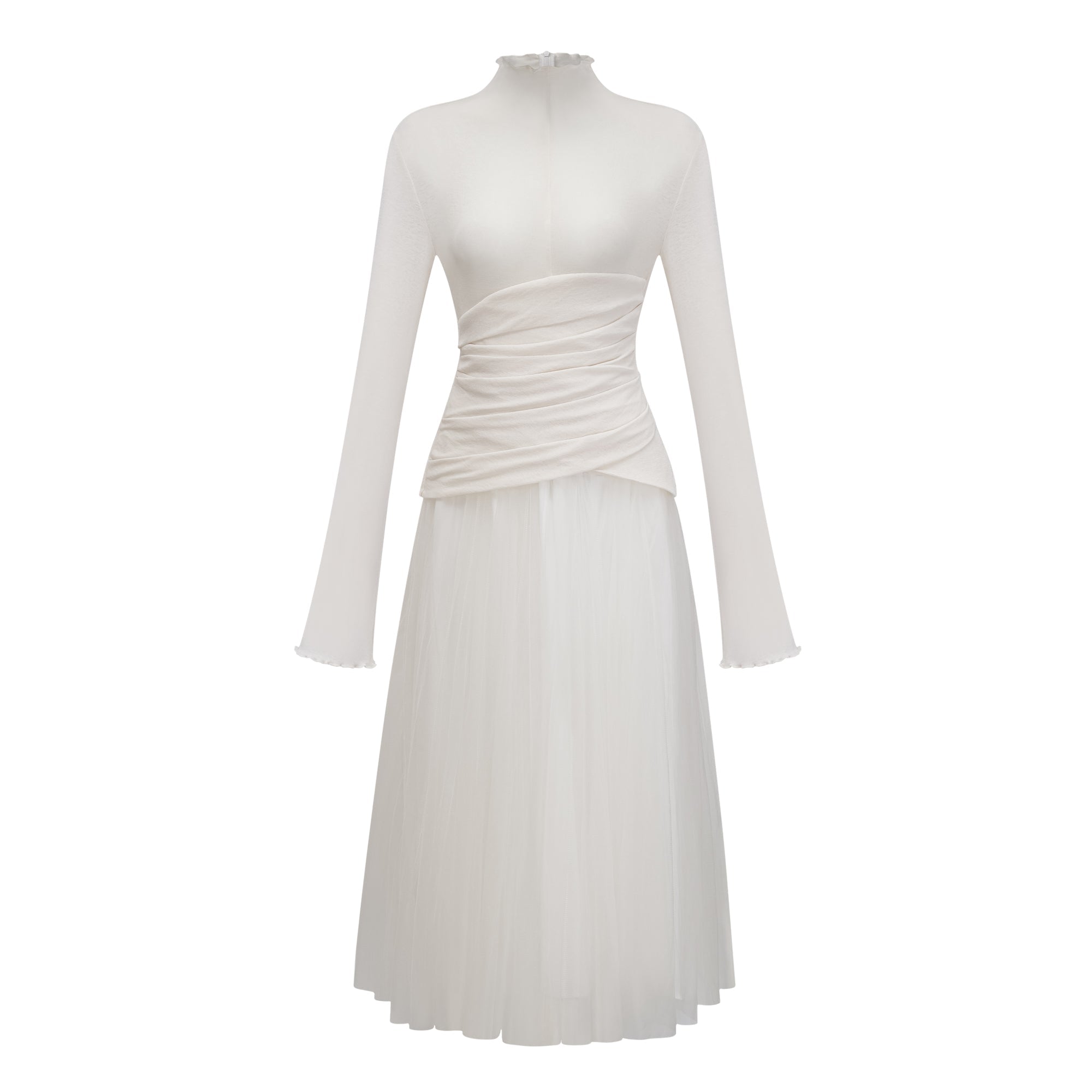Lark White Tulle Panel Knit Midi Dress (Final Sale-US Only)