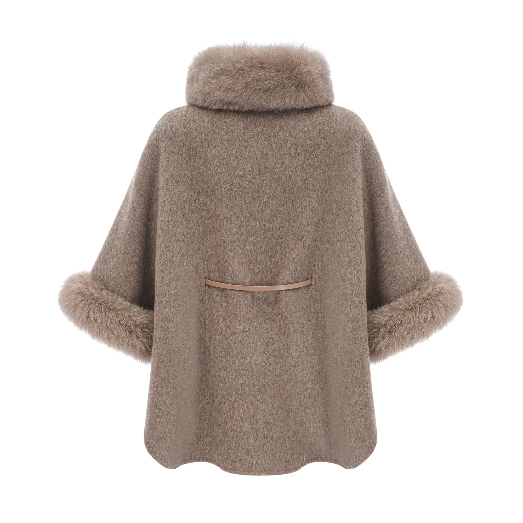 Chloris wool fur belted cape coat in Brown (Final Sale-US Only)