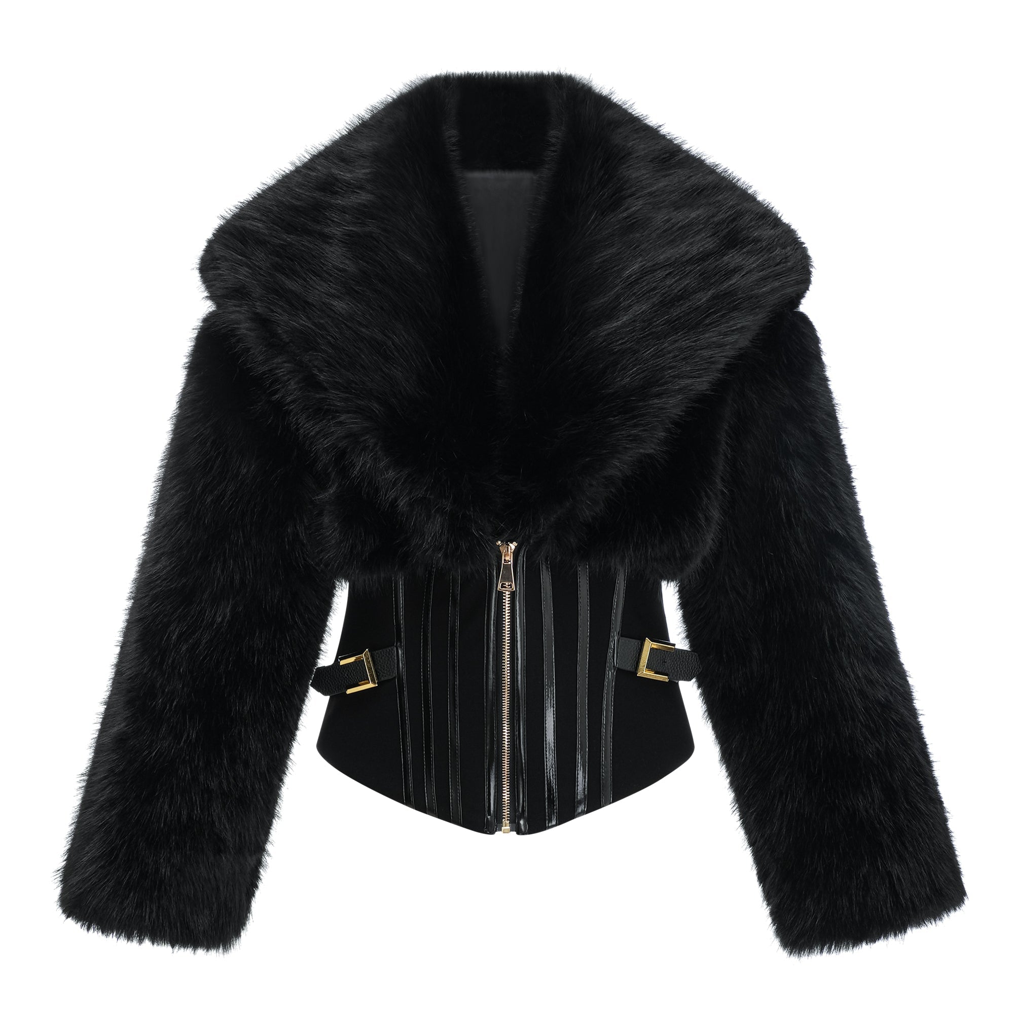 Alberta Black Faux-Fur Corset Panel Jacket (Final Sale)