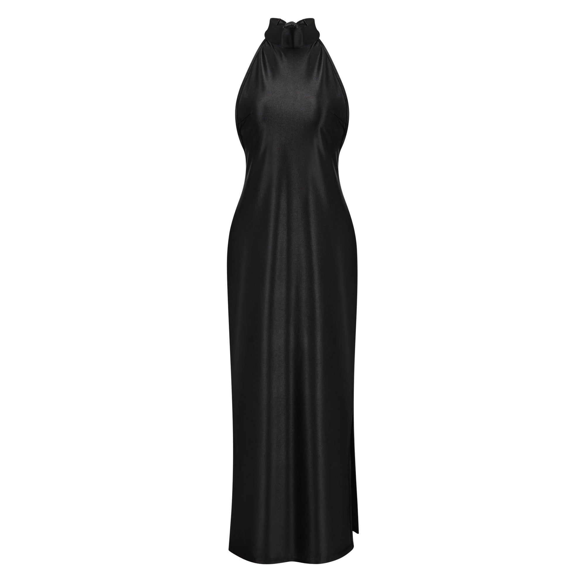 Ginevra black halterneck faux-pearl satin maxi dress (Final Sale-US Only)