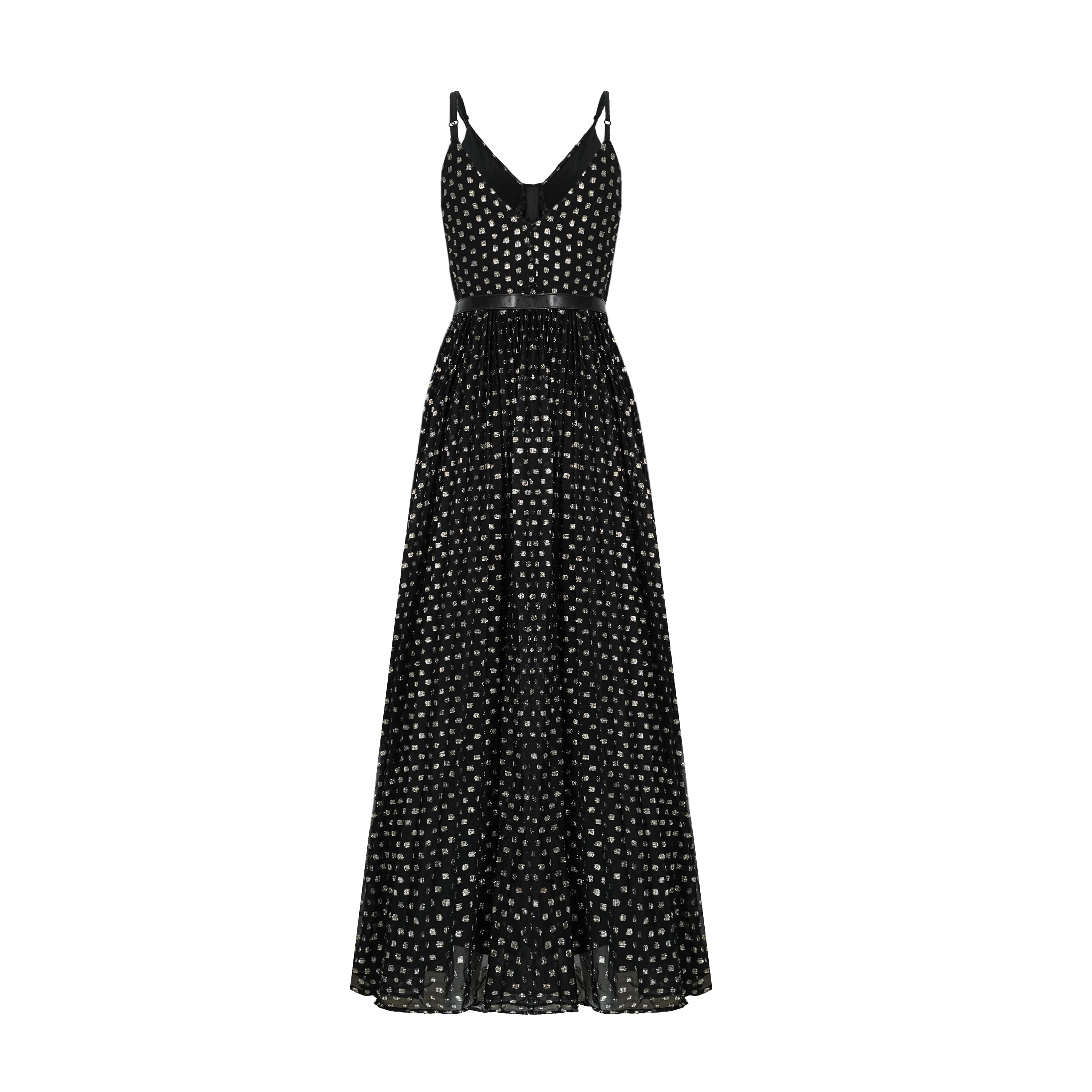Aloïse Black Polka Dot Pleated Midi Dress