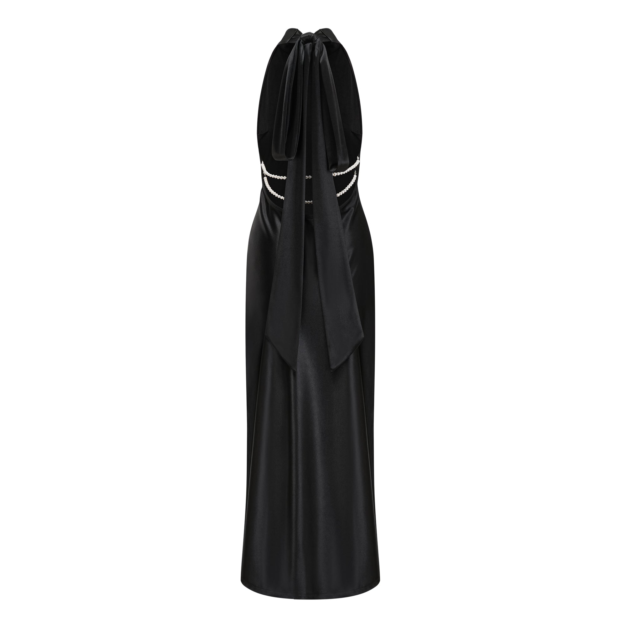 Ginevra black halterneck faux-pearl satin maxi dress (Final Sale-US Only)