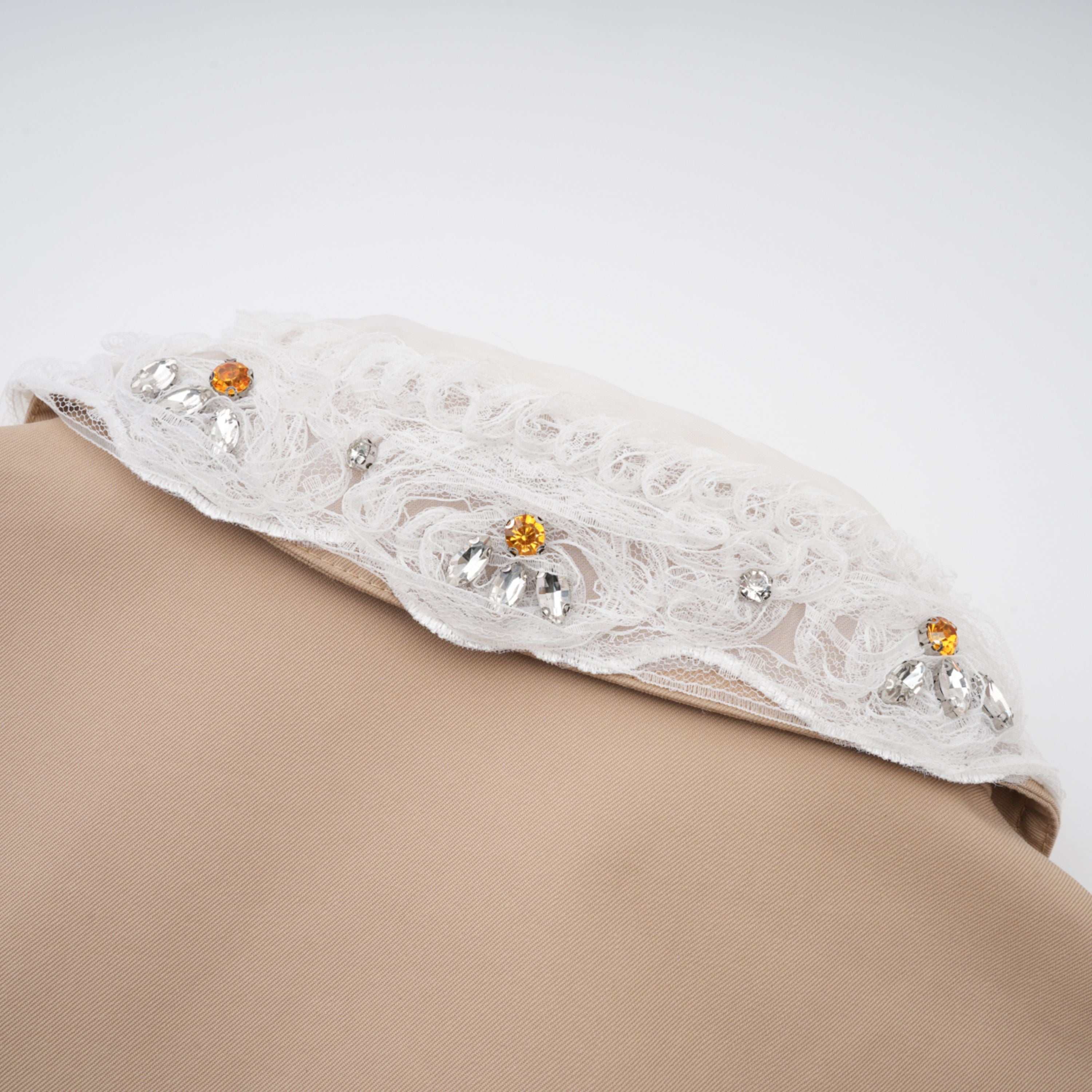 Marta Khaki Embellished Lace Trim Trench Coat