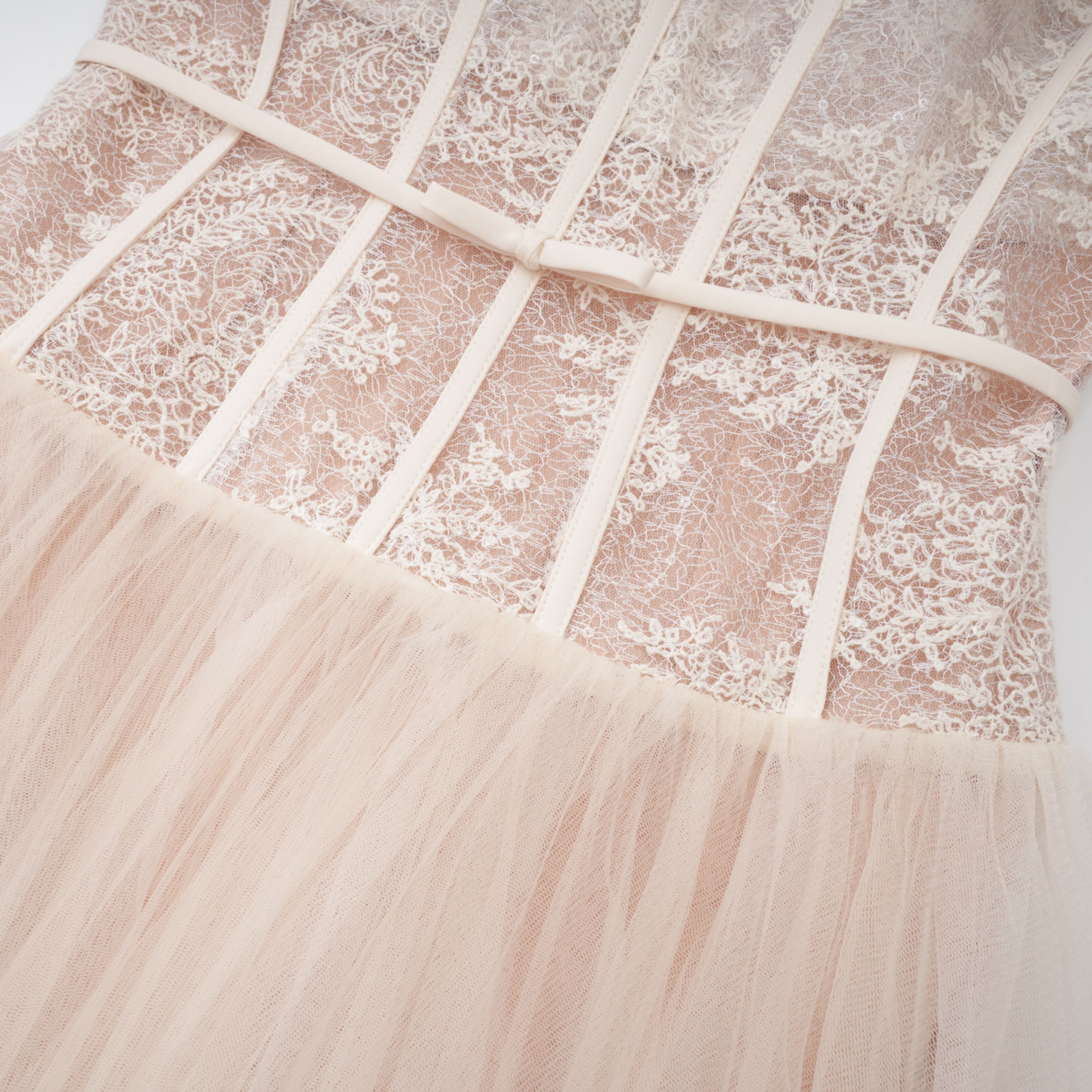 Mira Neutrals Lace Panel Tulle Midi Dress (Final Sale-US Only)