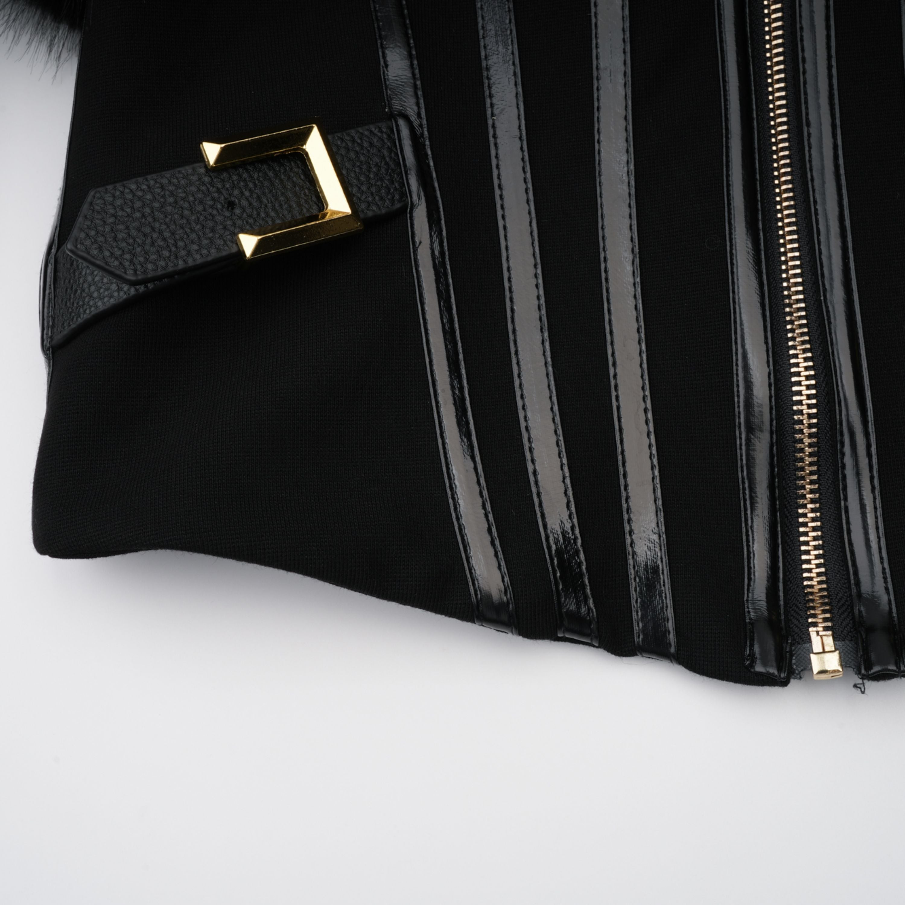 Alberta Black Faux-Fur Corset Panel Jacket