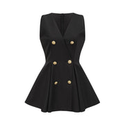 Amira double-breasted flared mini dress - Black