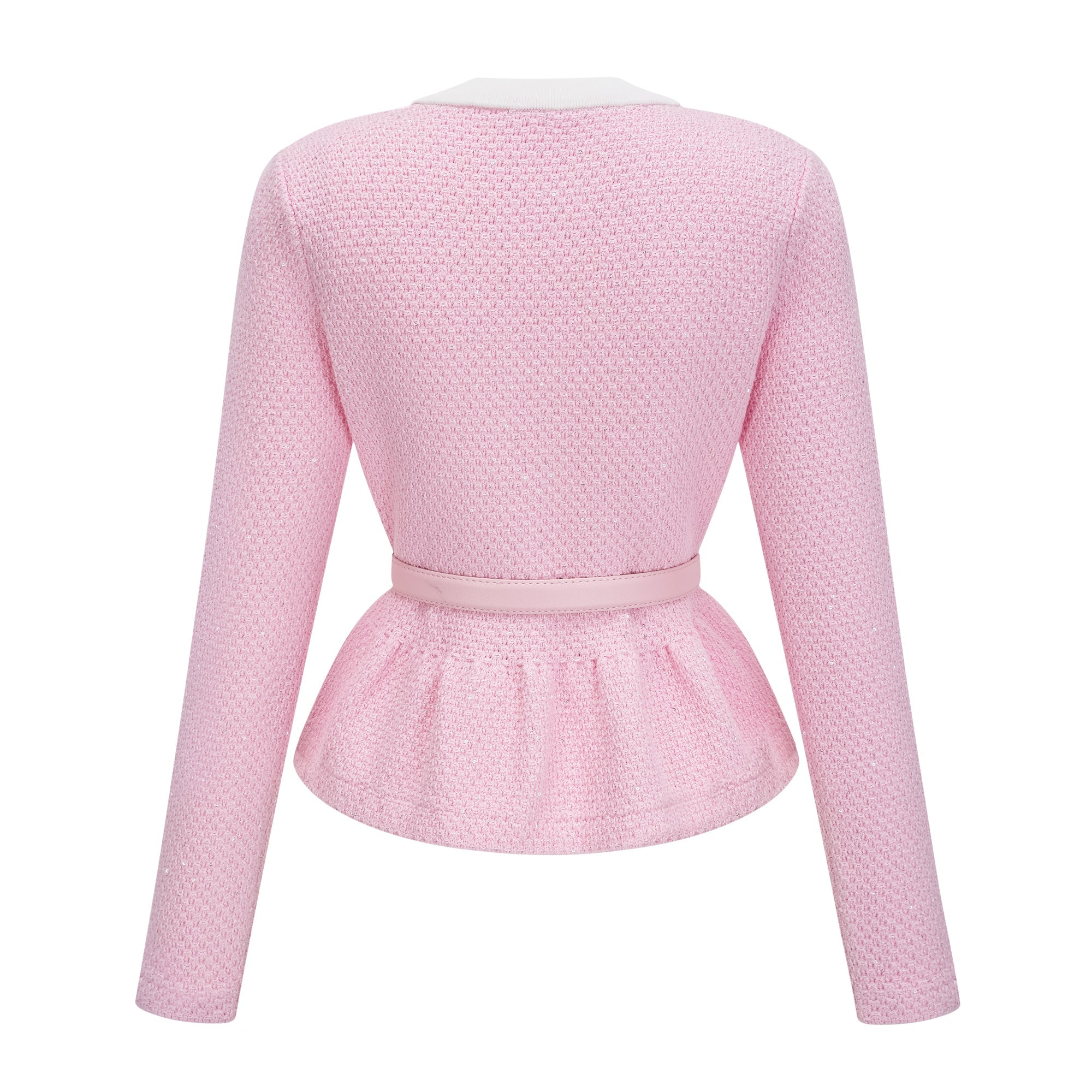 Ásdís Pink Sequined Knit Cardigan & Skirt Set