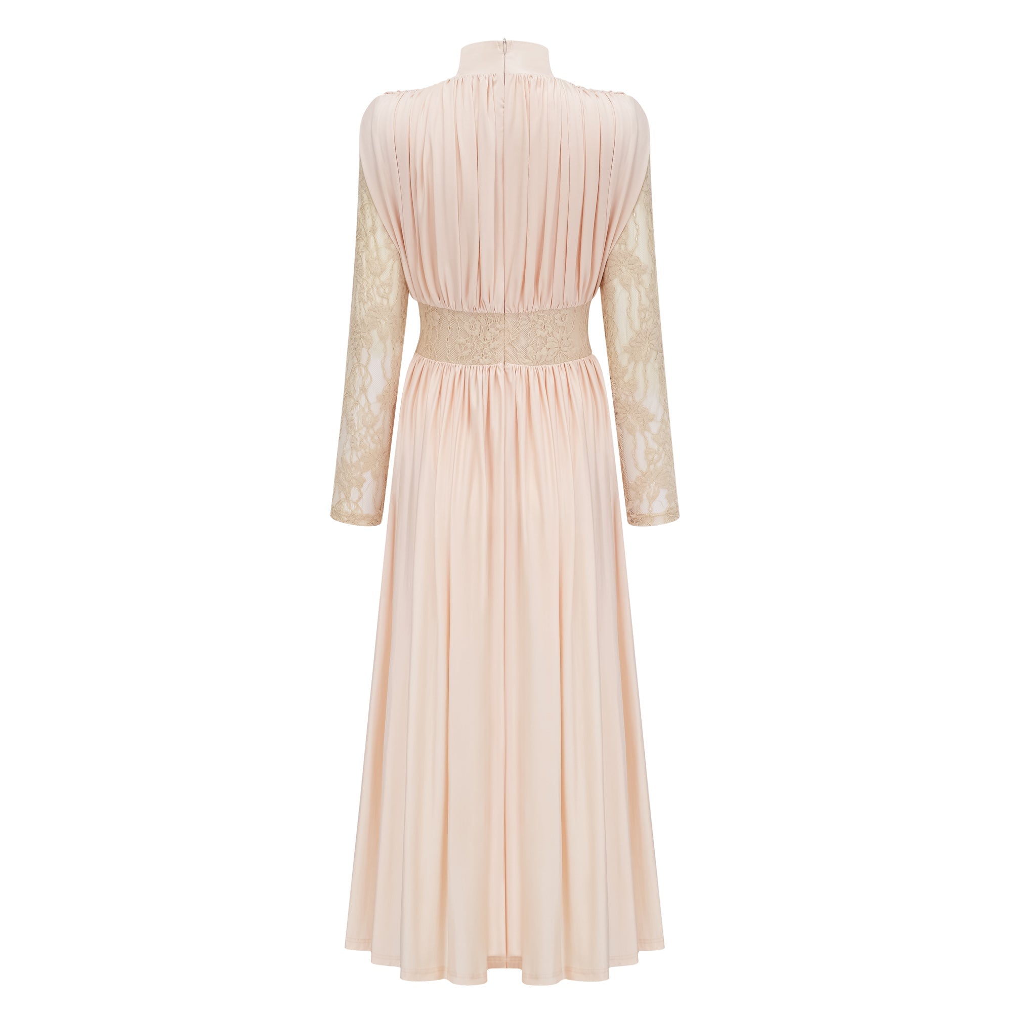 Karine Neutral Lace Panel Ruched Maxi Dress