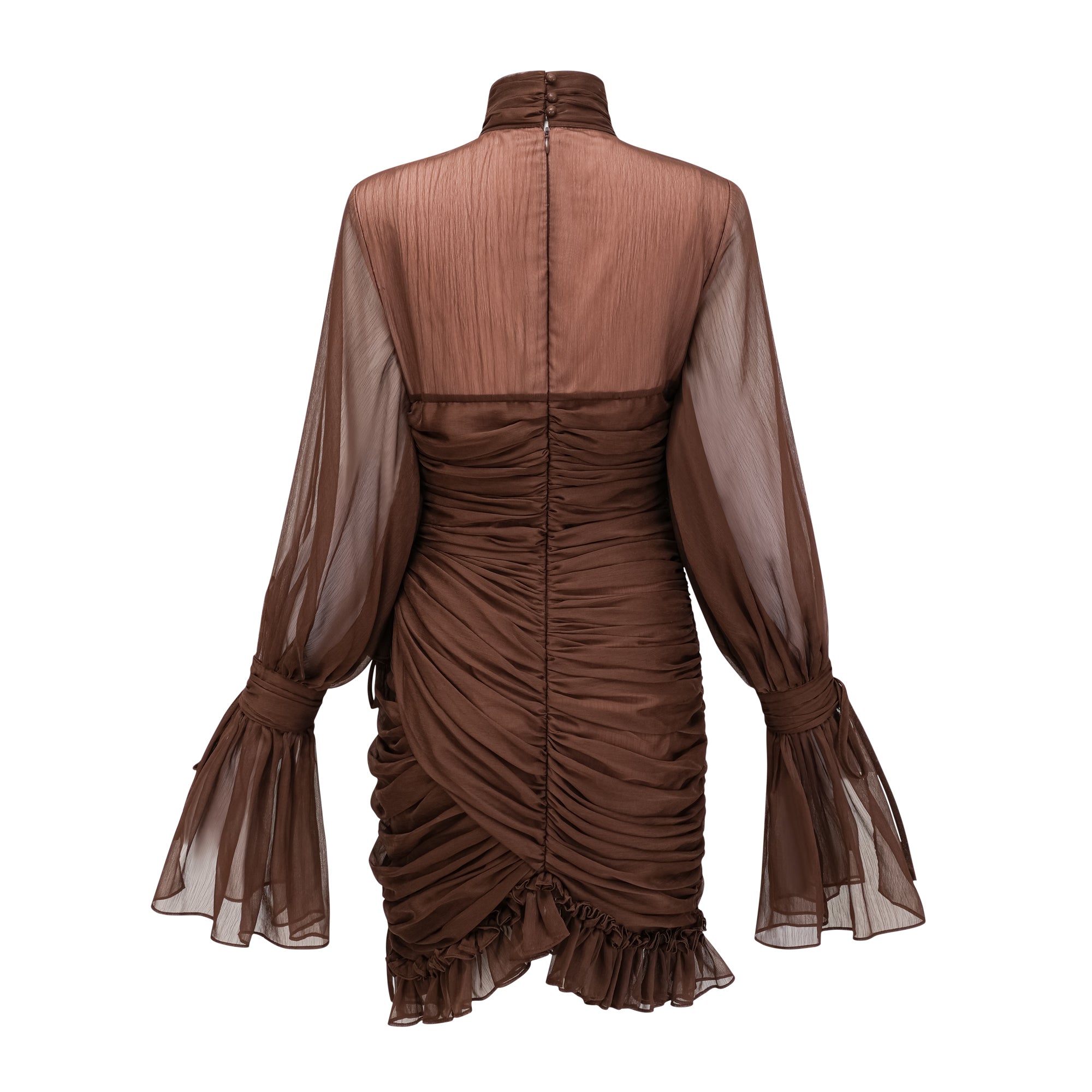 Jade Brown Ruched Tulle Mini Dress (Final Sale-US Only)