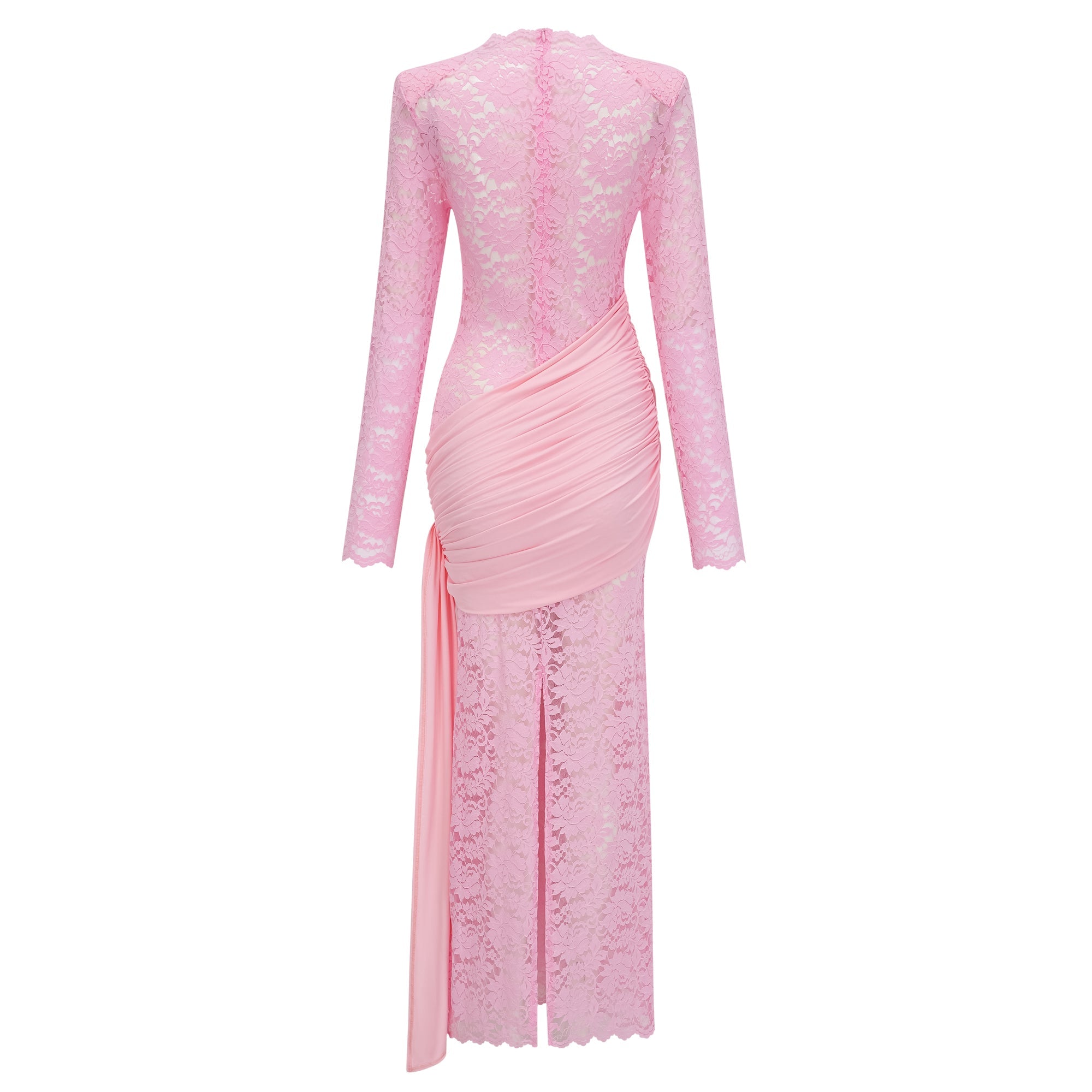 Nuria Pink Ribbon Detail Floral Lace Midi Dress (Final Sale-US Only)