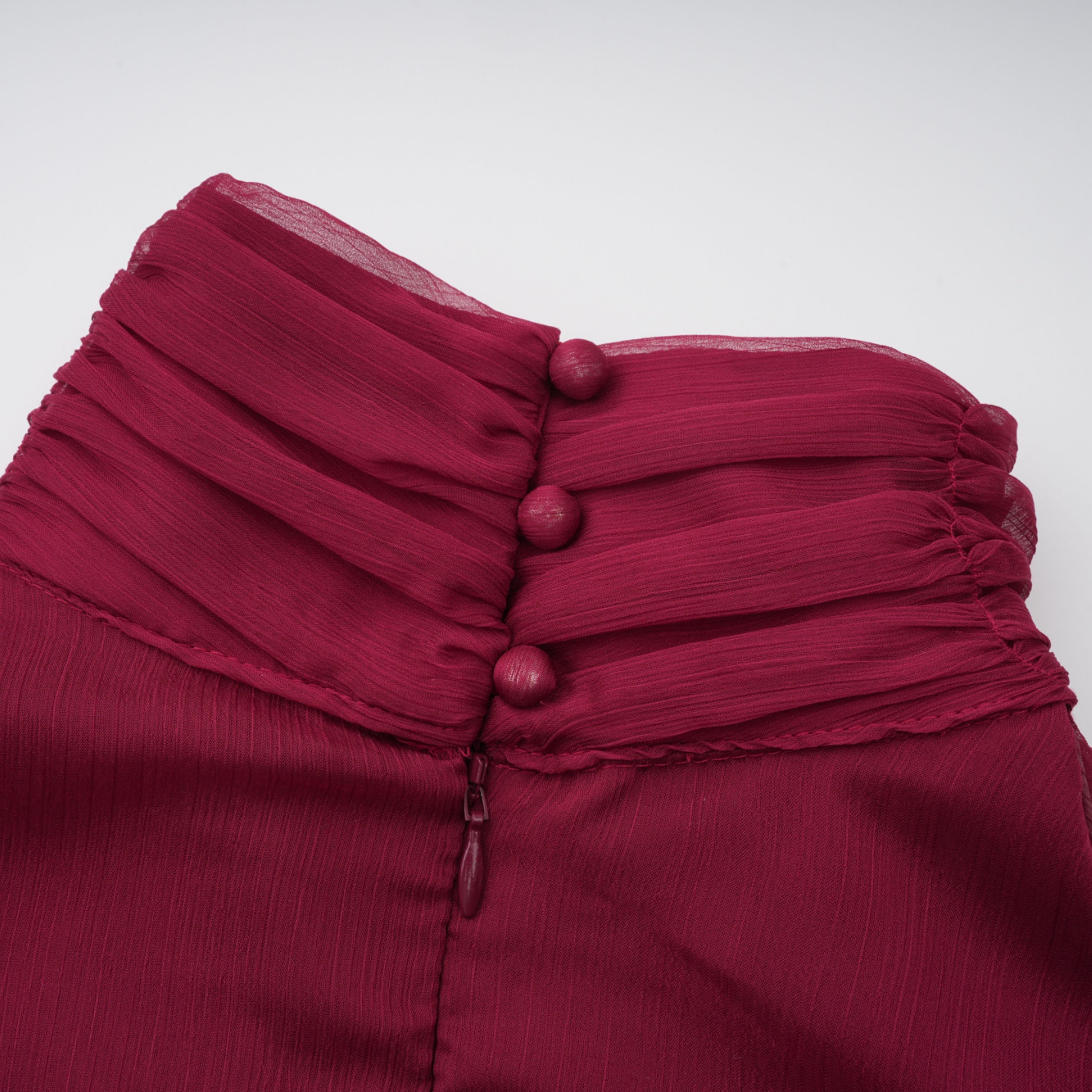 Éléna Burgundy Asymmetrical Ruffled Tulle Mini Dress (Final Sale-US Only)