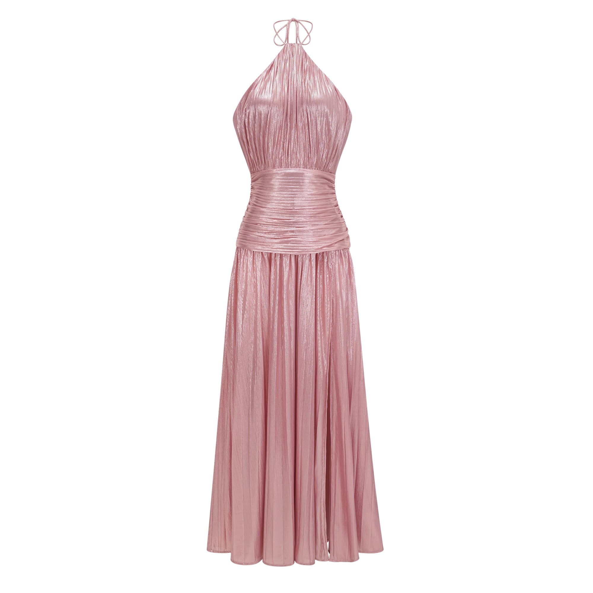 Alchimie Pink Glossy Pleated Maxi Dress