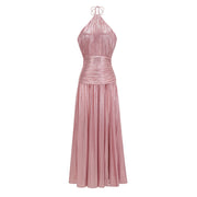 Alchimie Pink Glossy Pleated Maxi Dress (Final Sale-US Only)