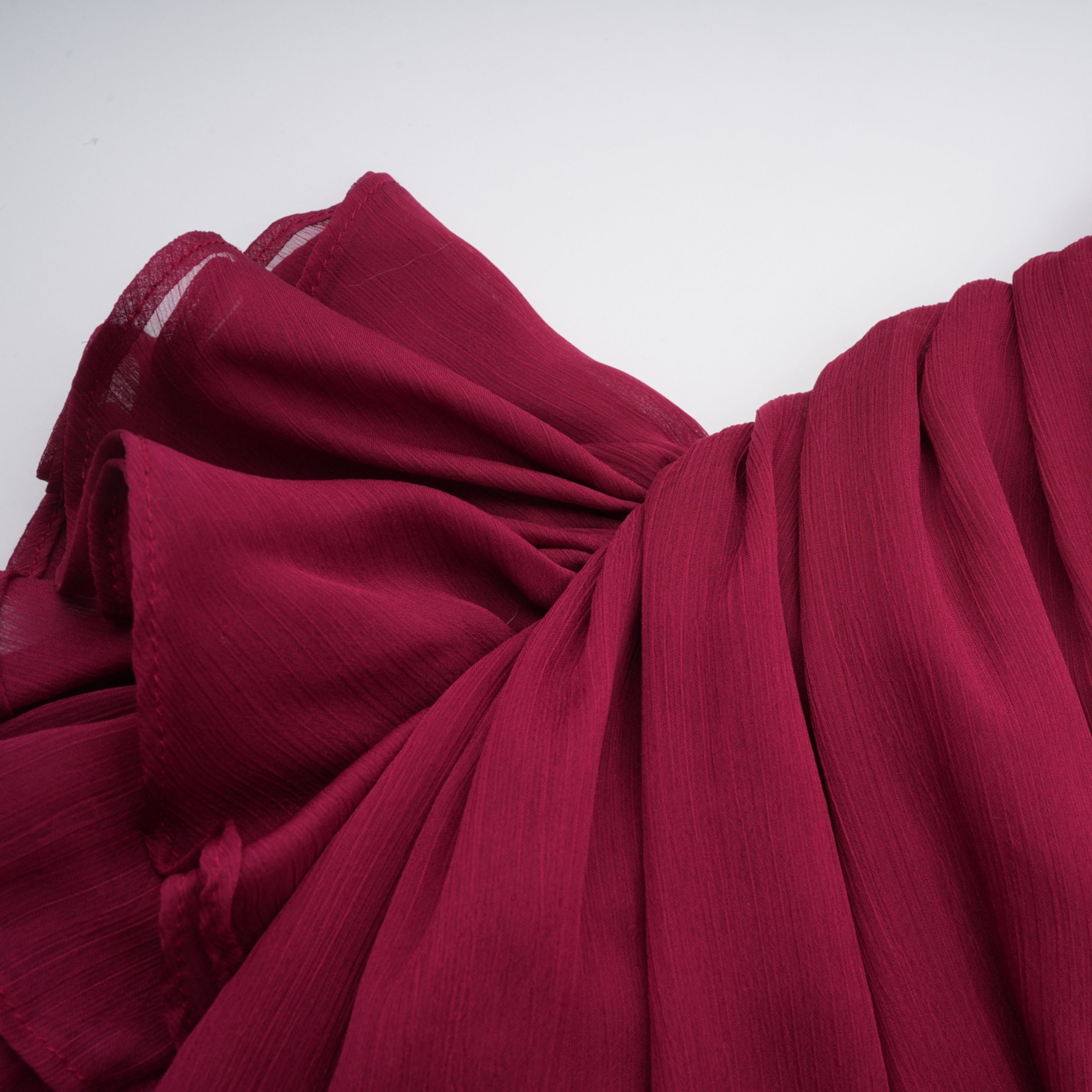 Éléna Burgundy Asymmetrical Ruffled Tulle Mini Dress (Final Sale-US Only)