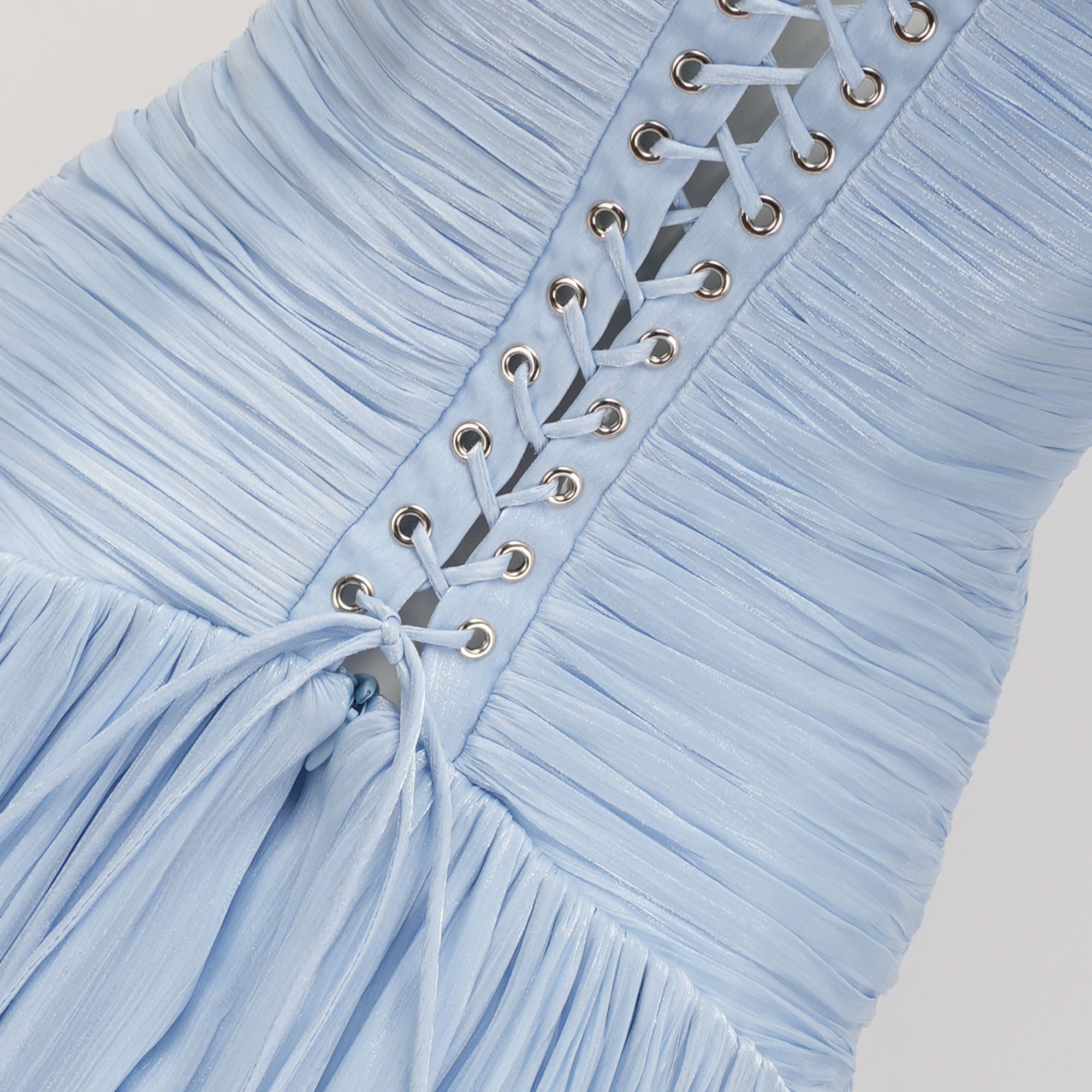 Térébenthine Blue Glossy Gathered Maxi Dress