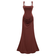 Paulette Brown Ruched Corset Maxi Dress