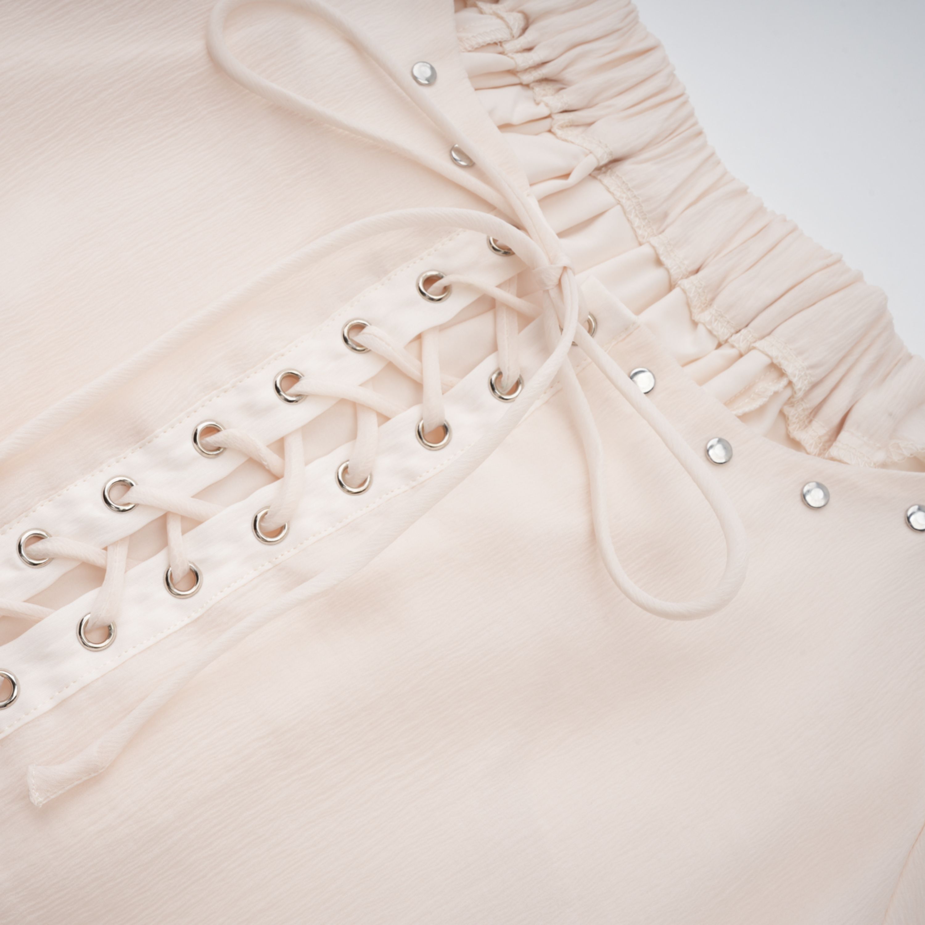 Perrine self-tie ruffled blouse & skirt matching set