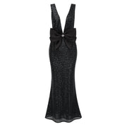 Raelynn Black Deep V-Neck Bodycon Maxi Dress