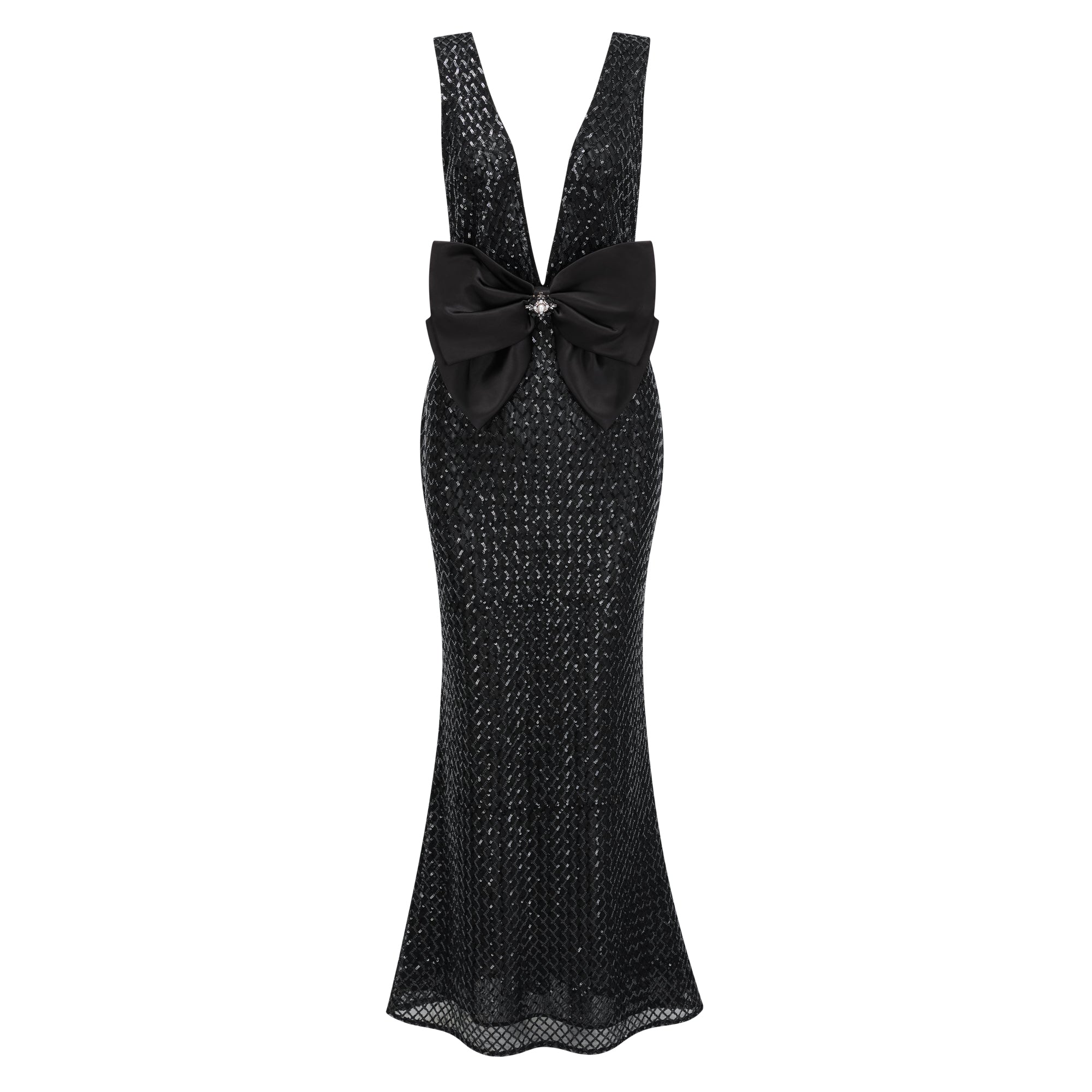 Raelynn Black Deep V-Neck Bodycon Maxi Dress