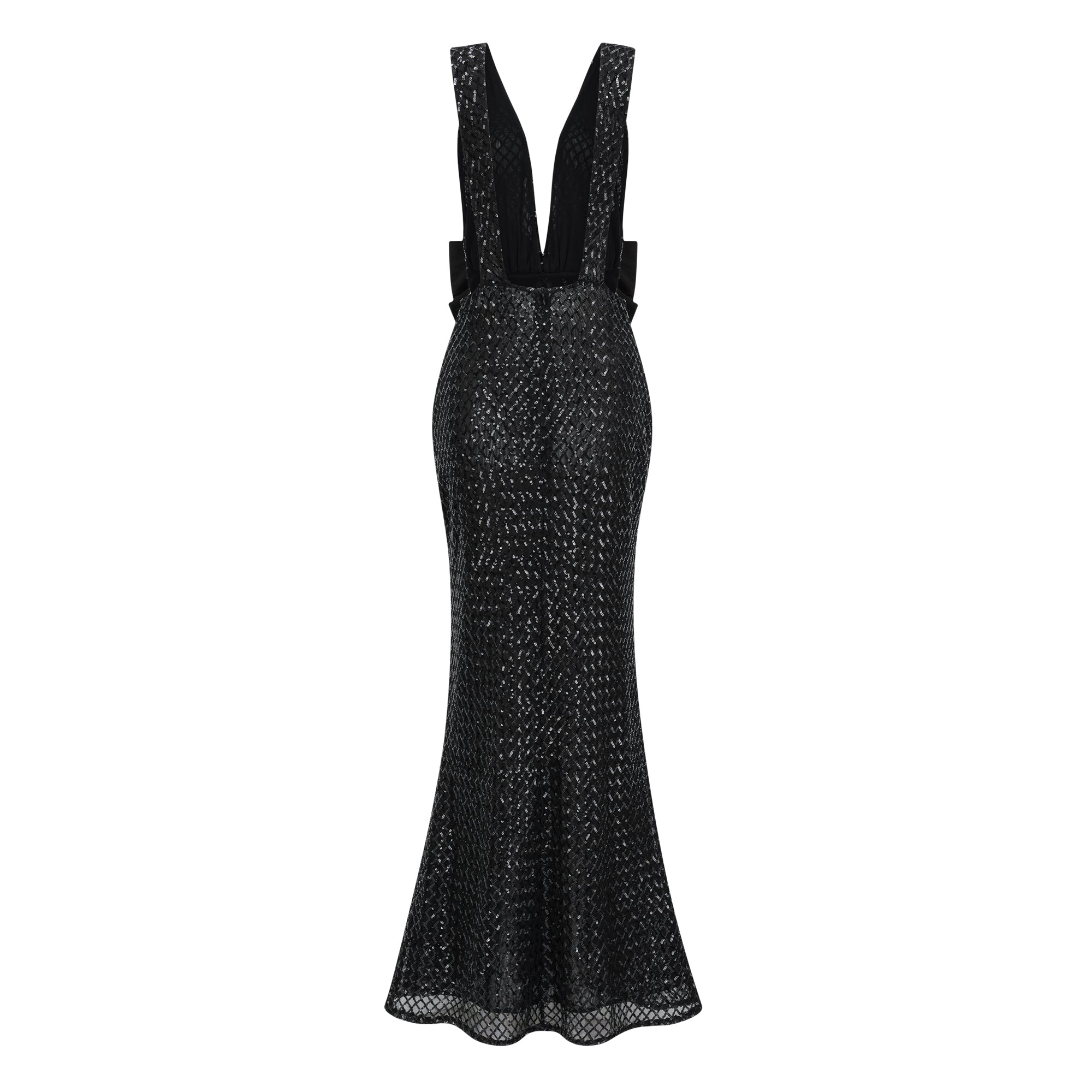 Raelynn Black Deep V-Neck Bodycon Maxi Dress