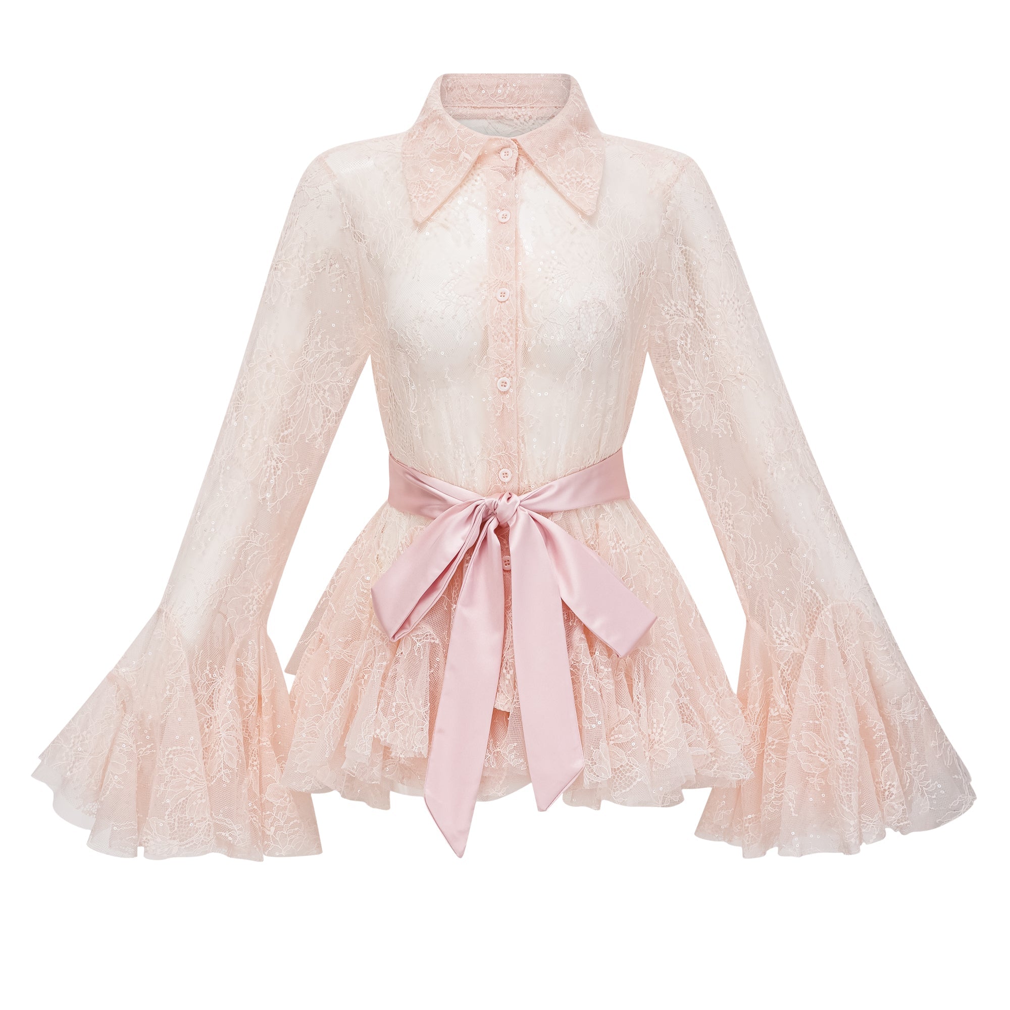 Fadila Pink Semi-Sheer Blouse & Dress Set