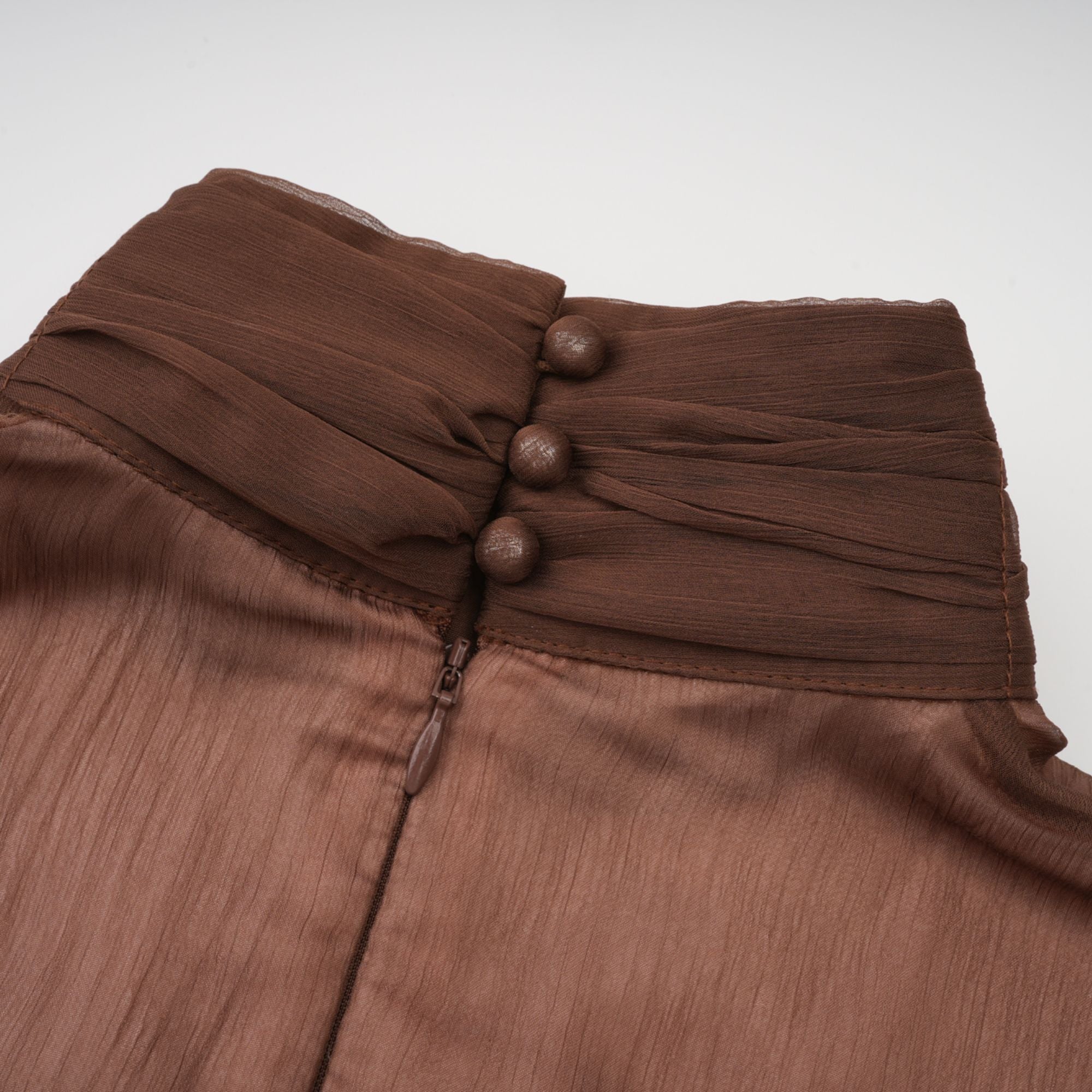 Jade Brown Ruched Tulle Mini Dress