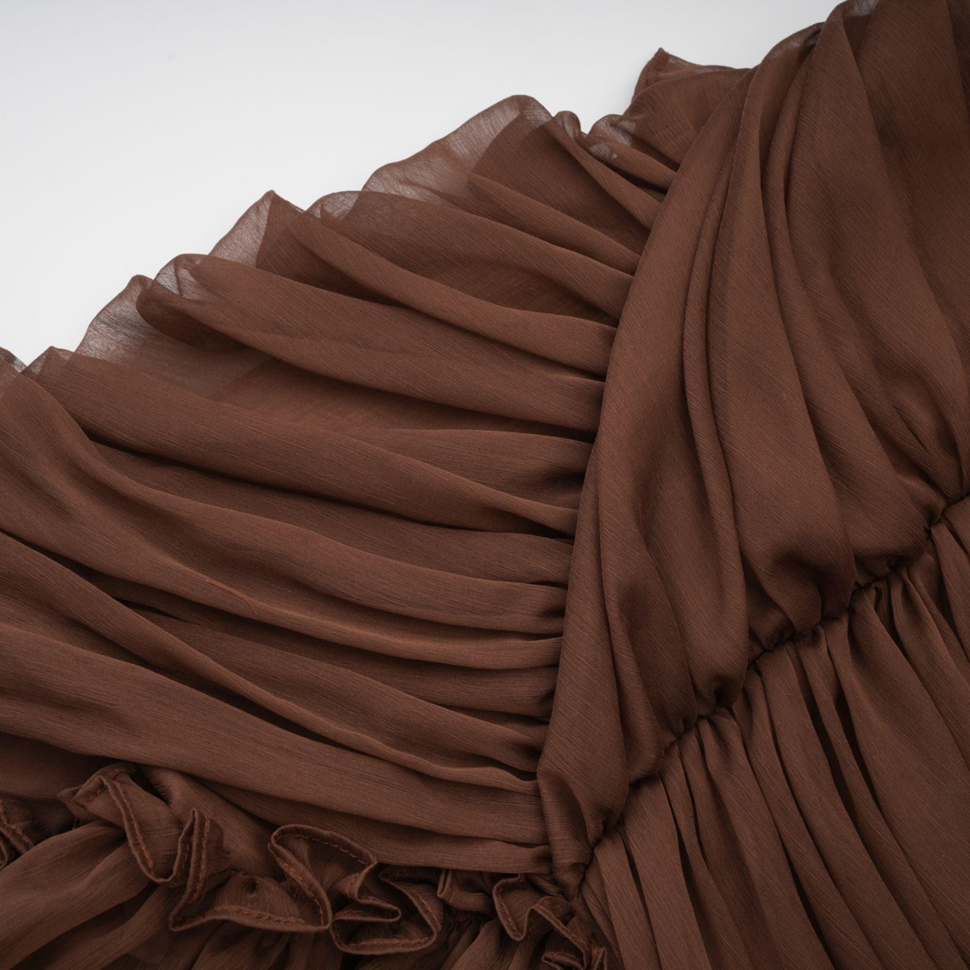 Jade Brown Ruched Tulle Mini Dress