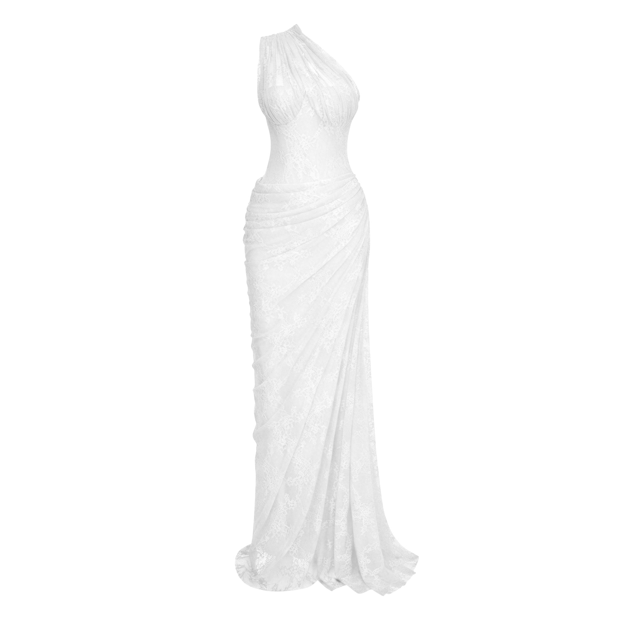 Stefania White Red Floral Lace Maxi Gown
