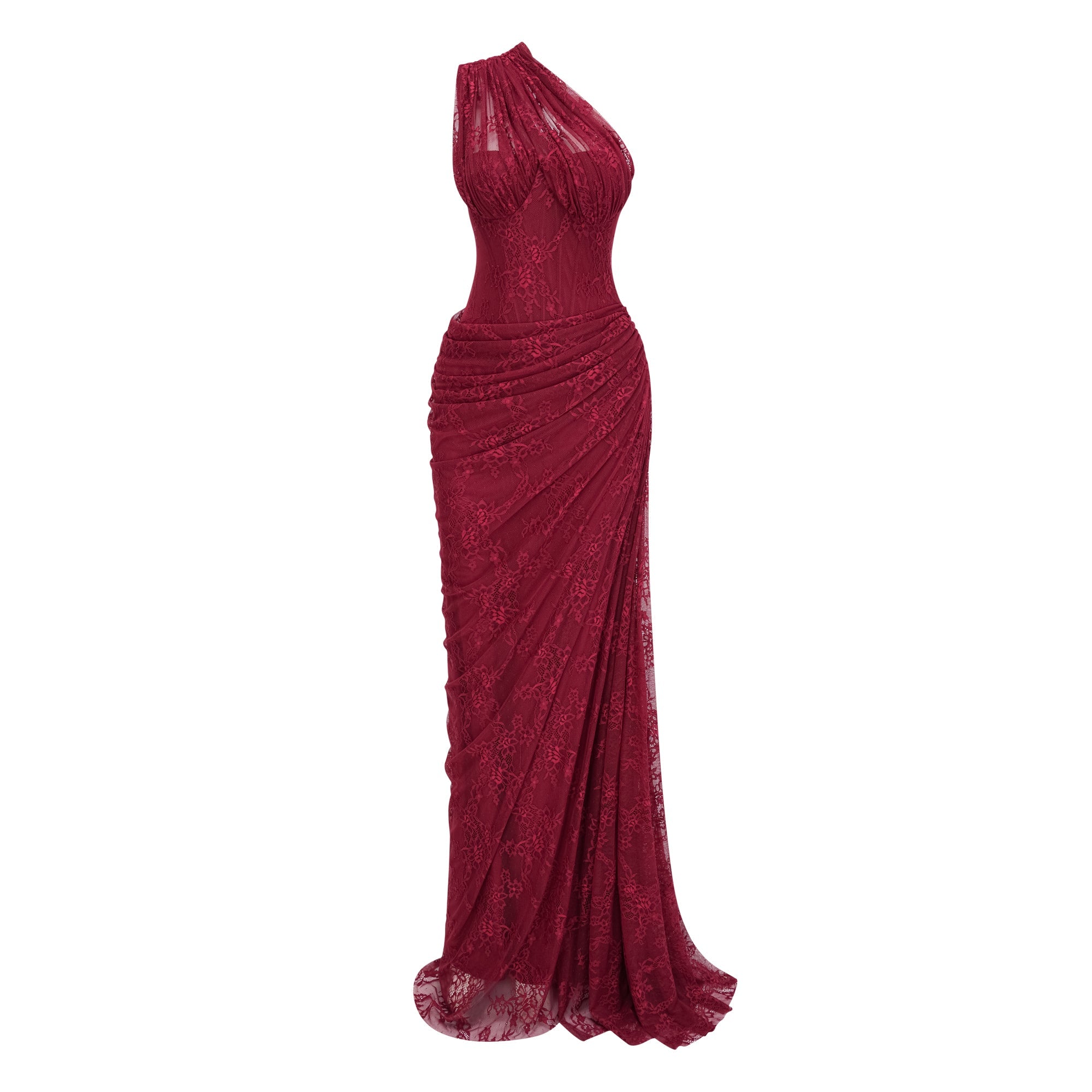 Stefania Ruby Red Floral Lace Maxi Gown