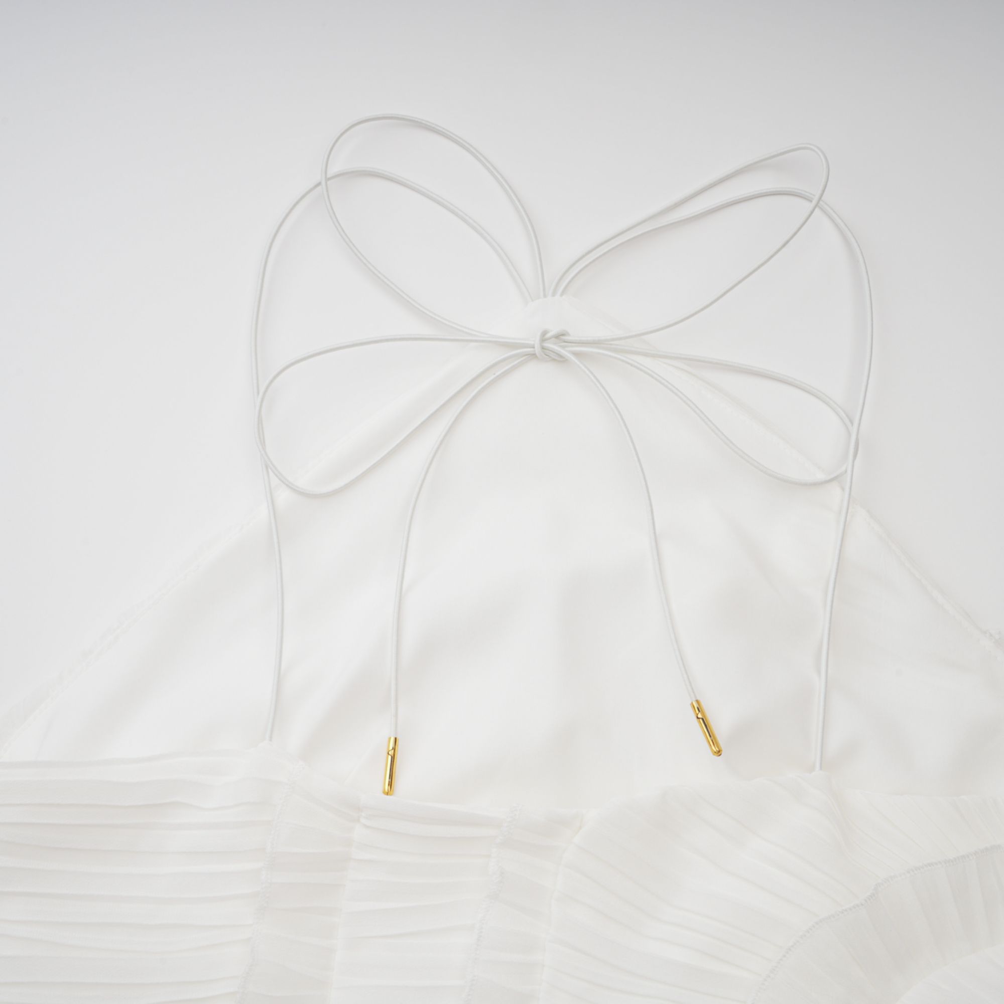 Doux White Ruffled Trim Pleated Midi Dress (Final Sale-US Only)