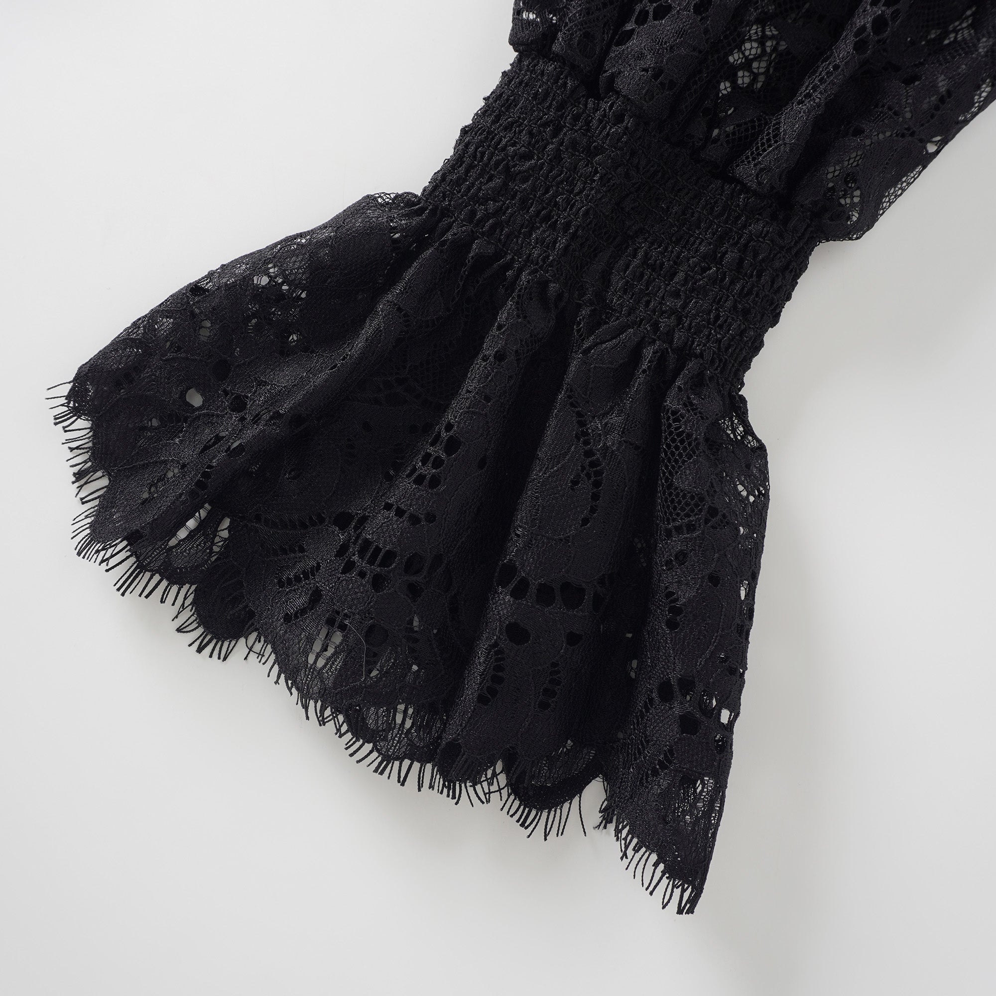 Quintine Black Ribbon Tie-Neck Floral Lace Blouse