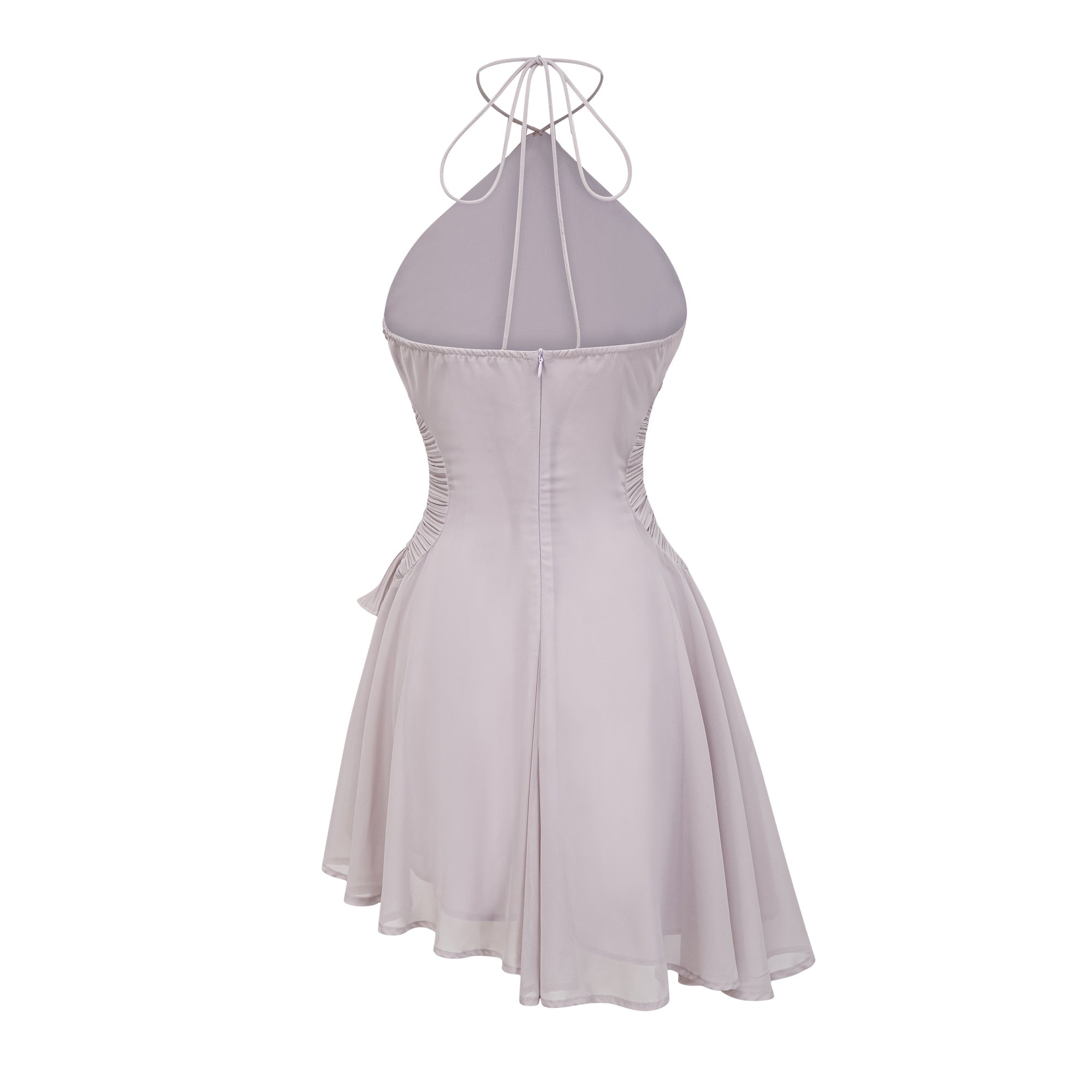 Doux Purple Ruffled Trim Pleated Mini Dress