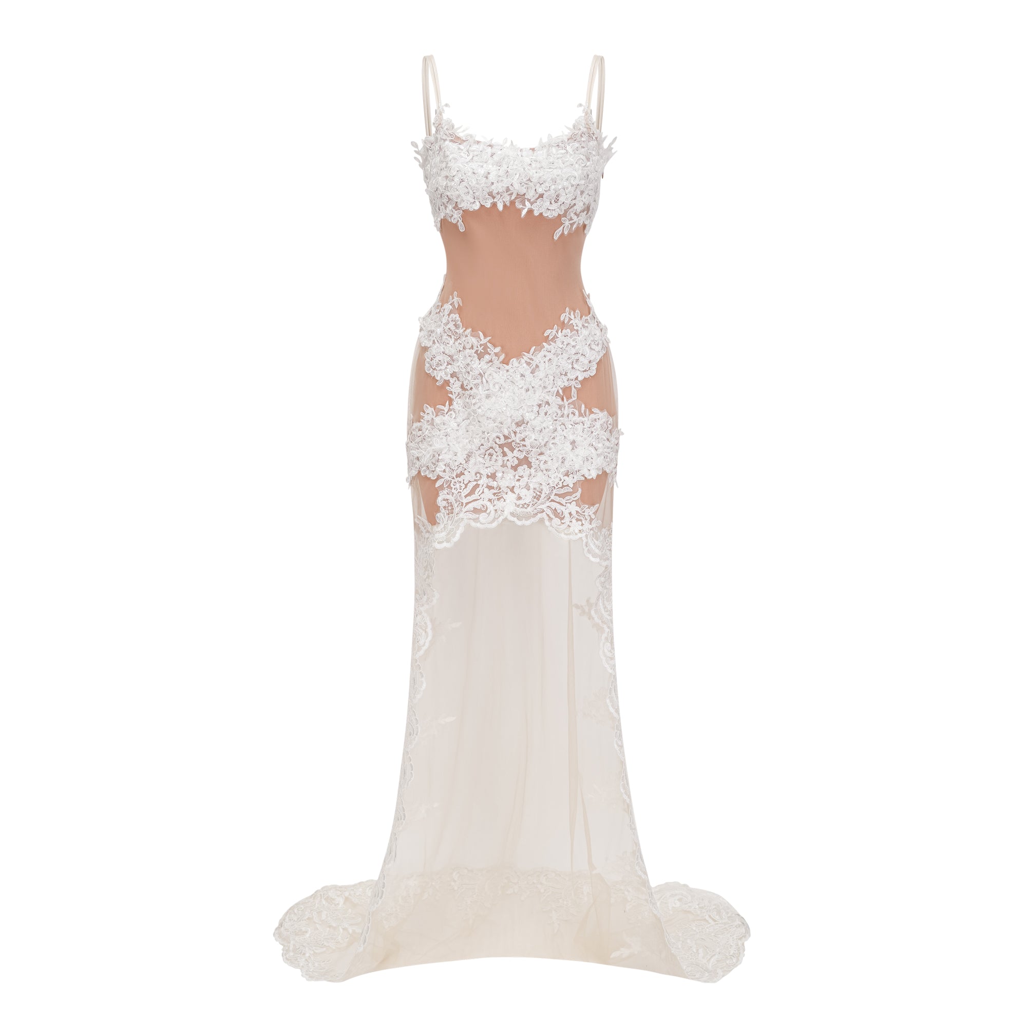 Mieke White Semi-Sheer Lace Maxi Dress