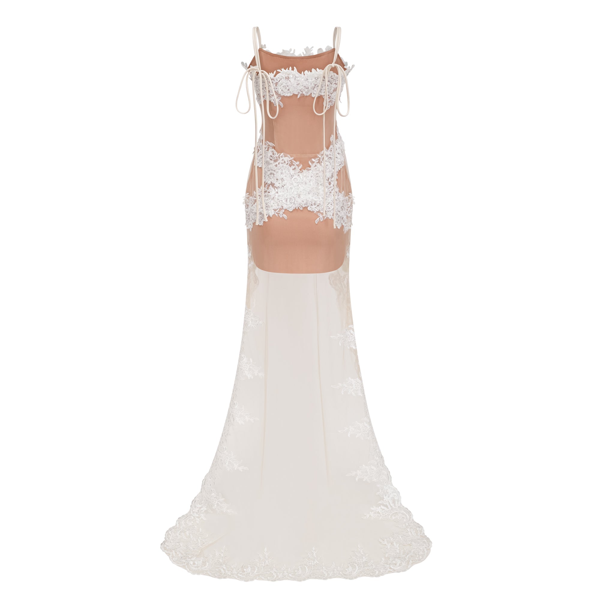Mieke White Semi-Sheer Lace Maxi Dress