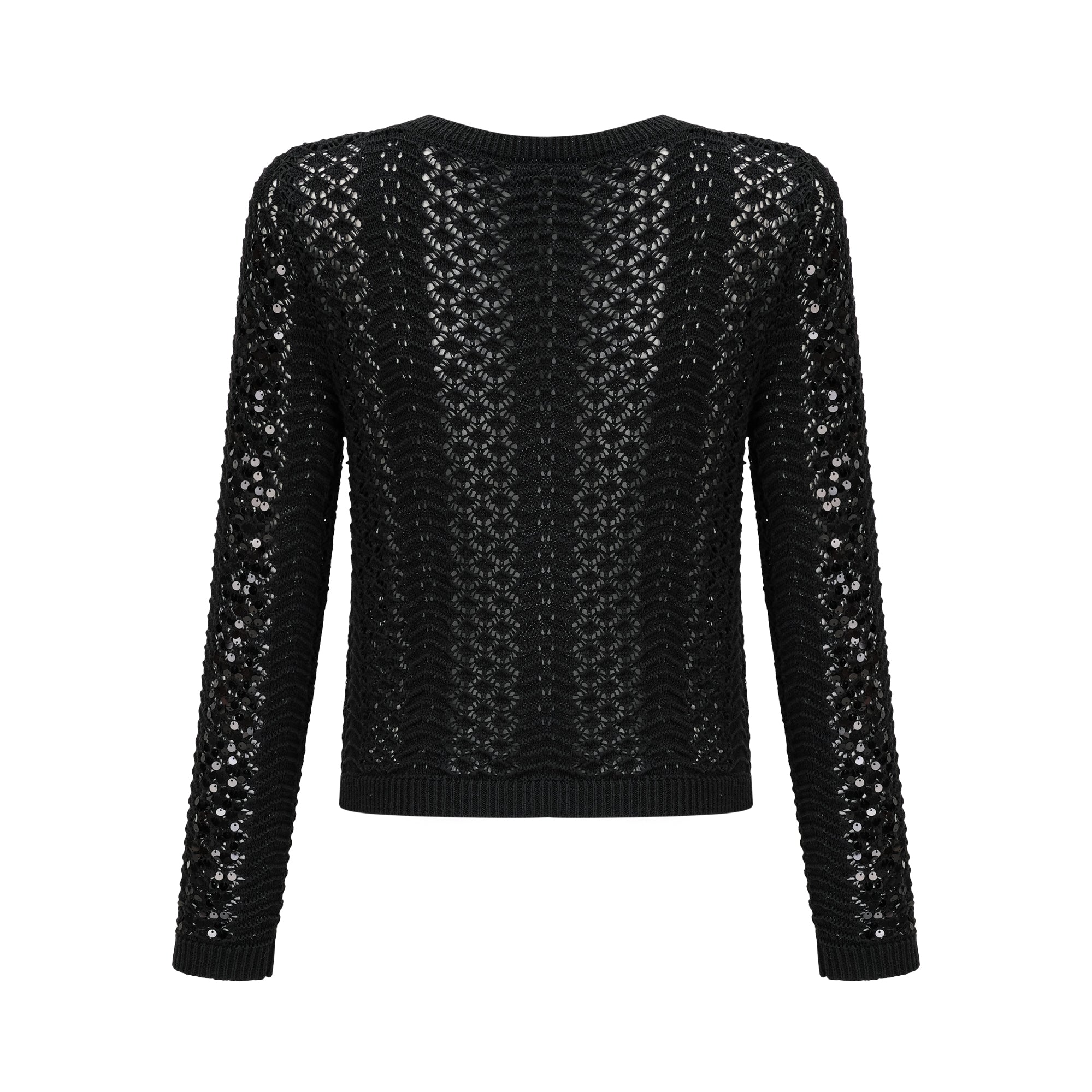 Ophelie black sequined crochet-knit cardigan & skirt matching set