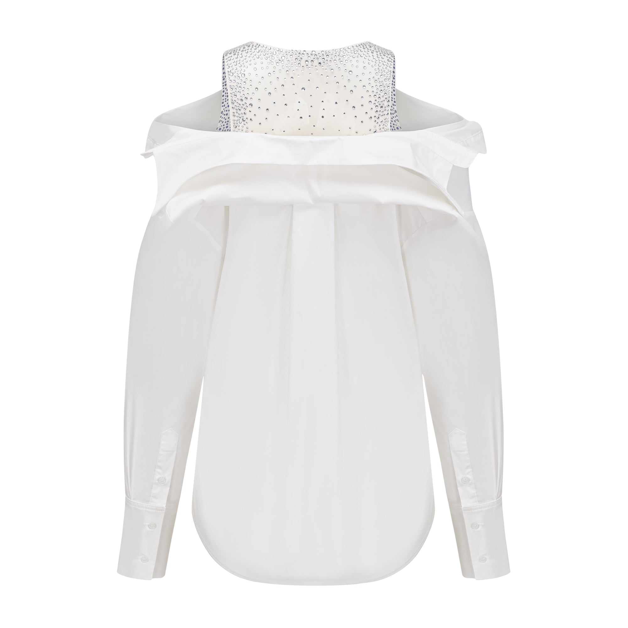 Fernande White Rhinestone Mesh Panel Shirt