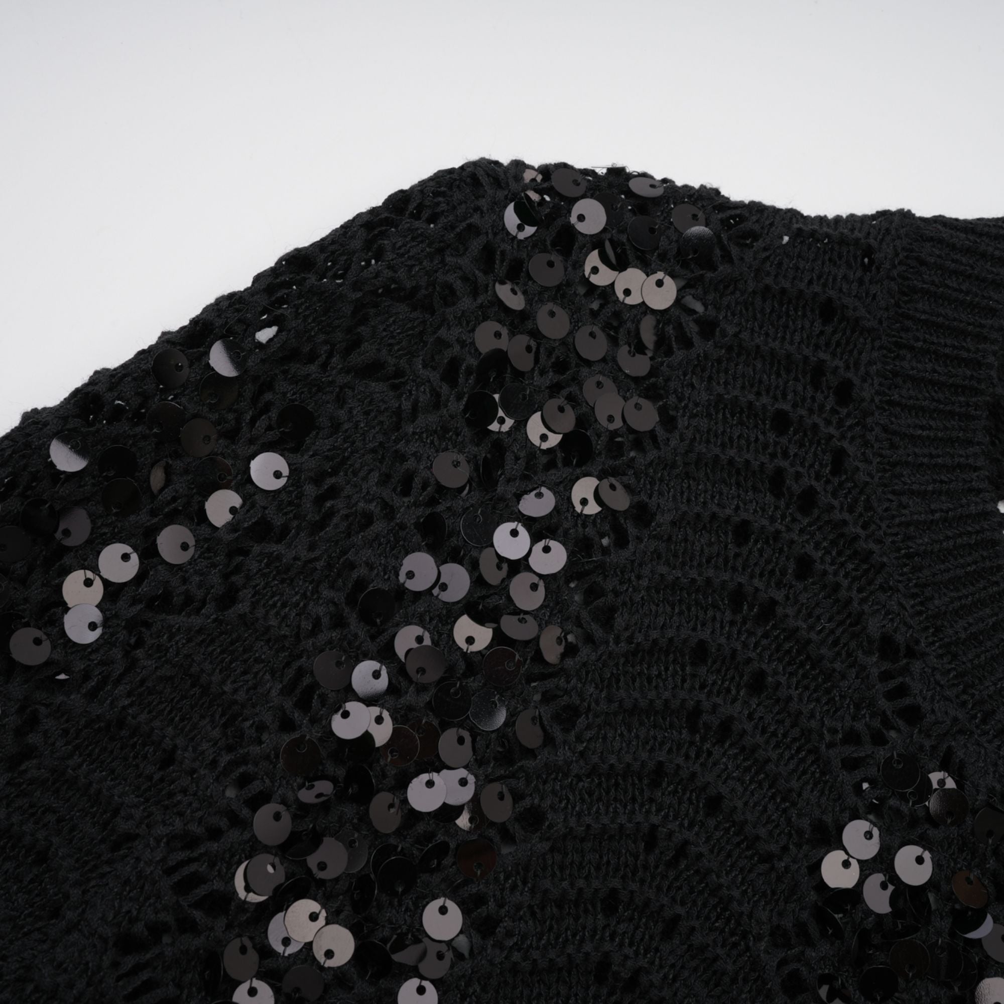 Ophelie black sequined crochet-knit cardigan & skirt matching set