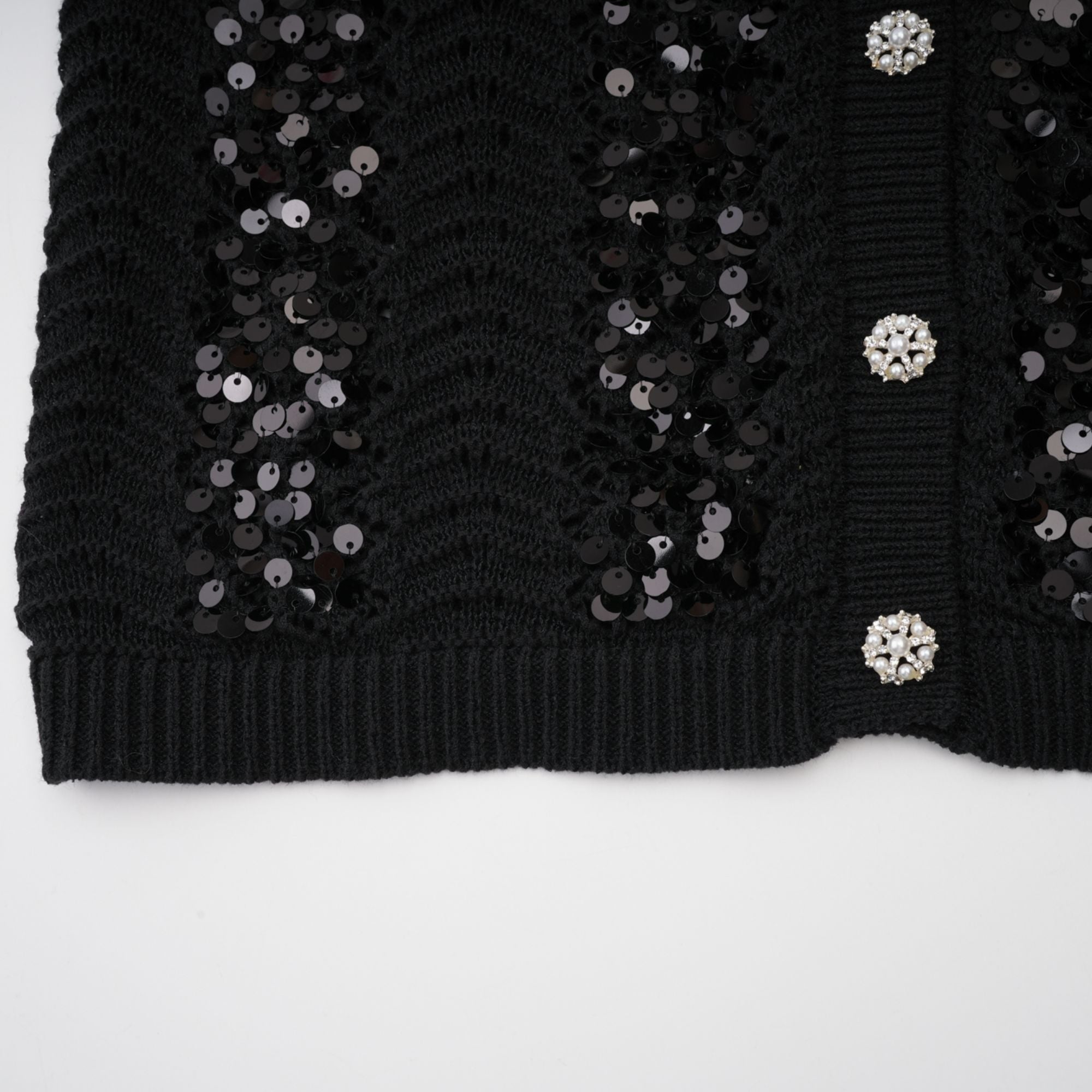 Ophelie black sequined crochet-knit cardigan & skirt matching set