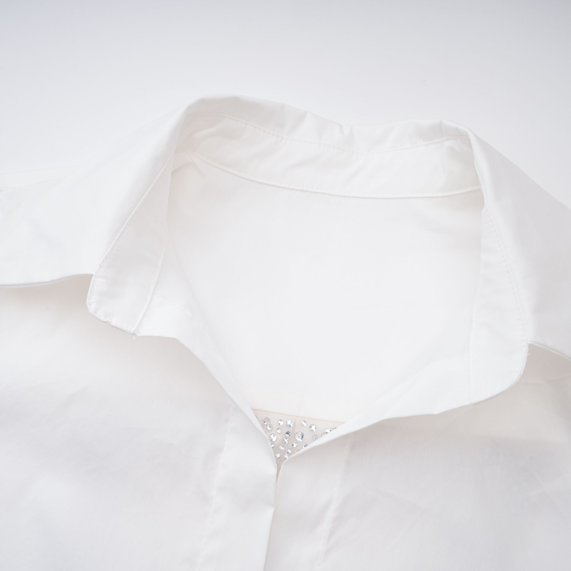 Fernande White Rhinestone Mesh Panel Shirt