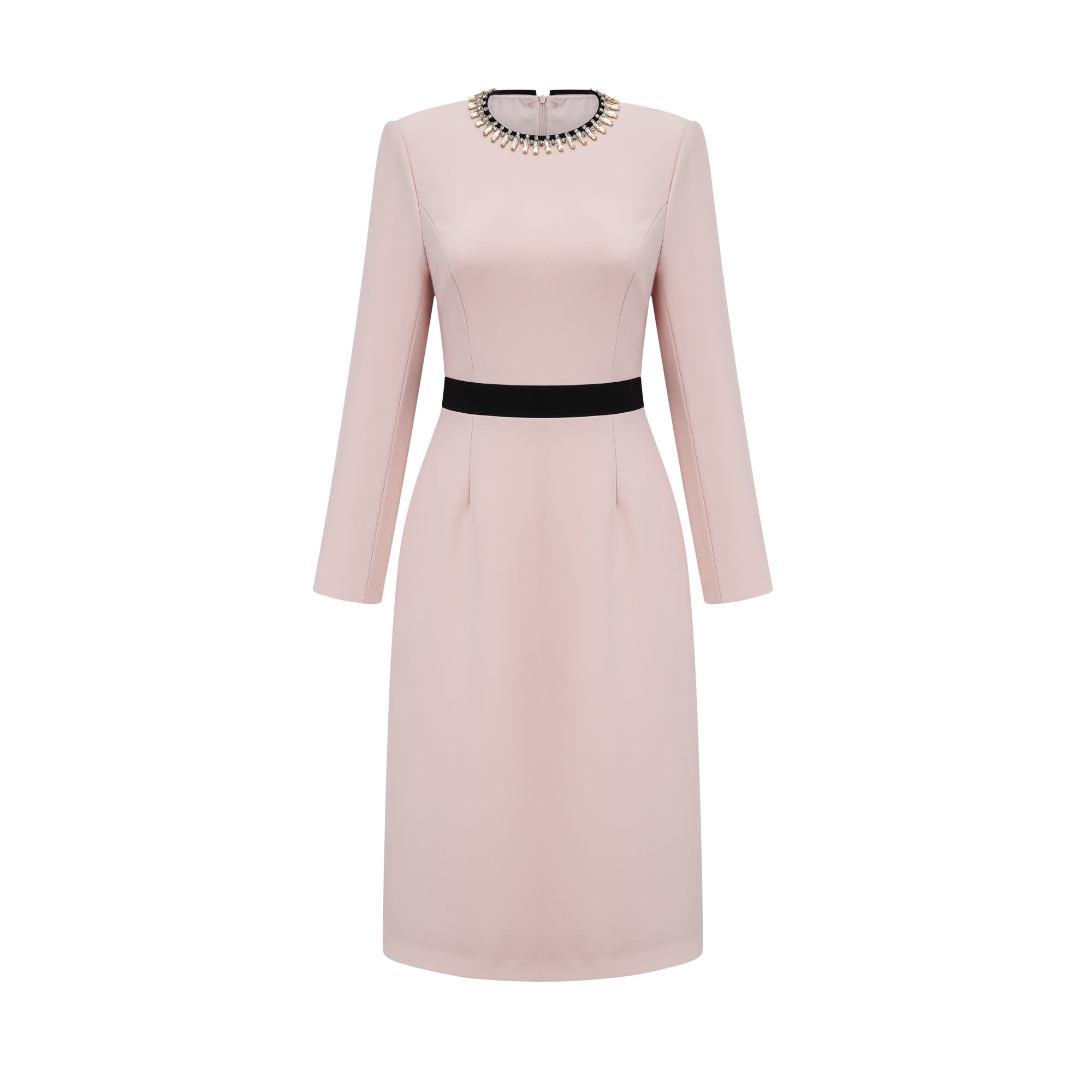 Anaïs pink crystal color-blocked midi dress