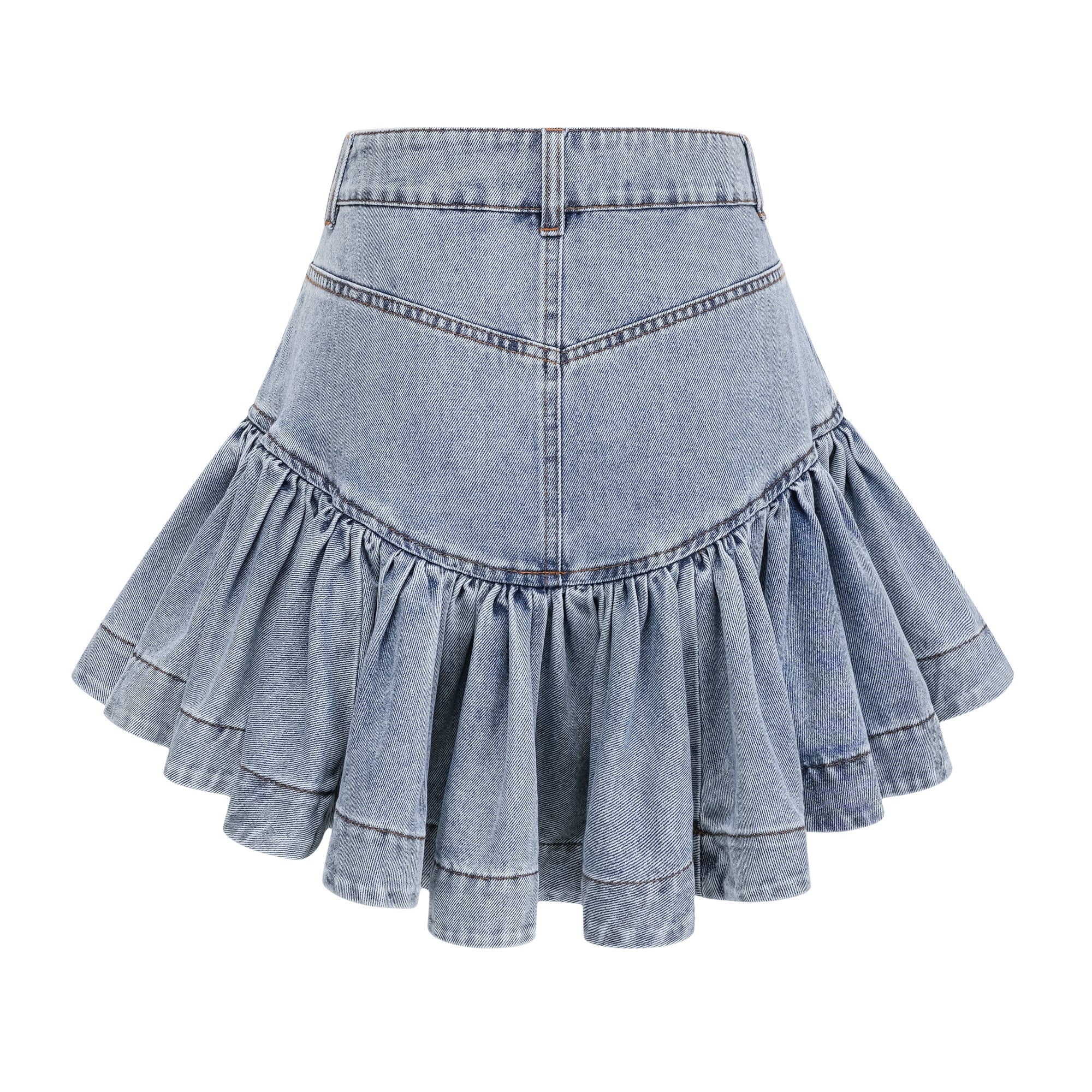 Florence Ruffled Denim Mini Skirt in Light Blue (Final Sale-US Only)