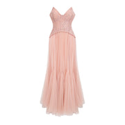 Ulrique pink lace corset tulle maxi dress