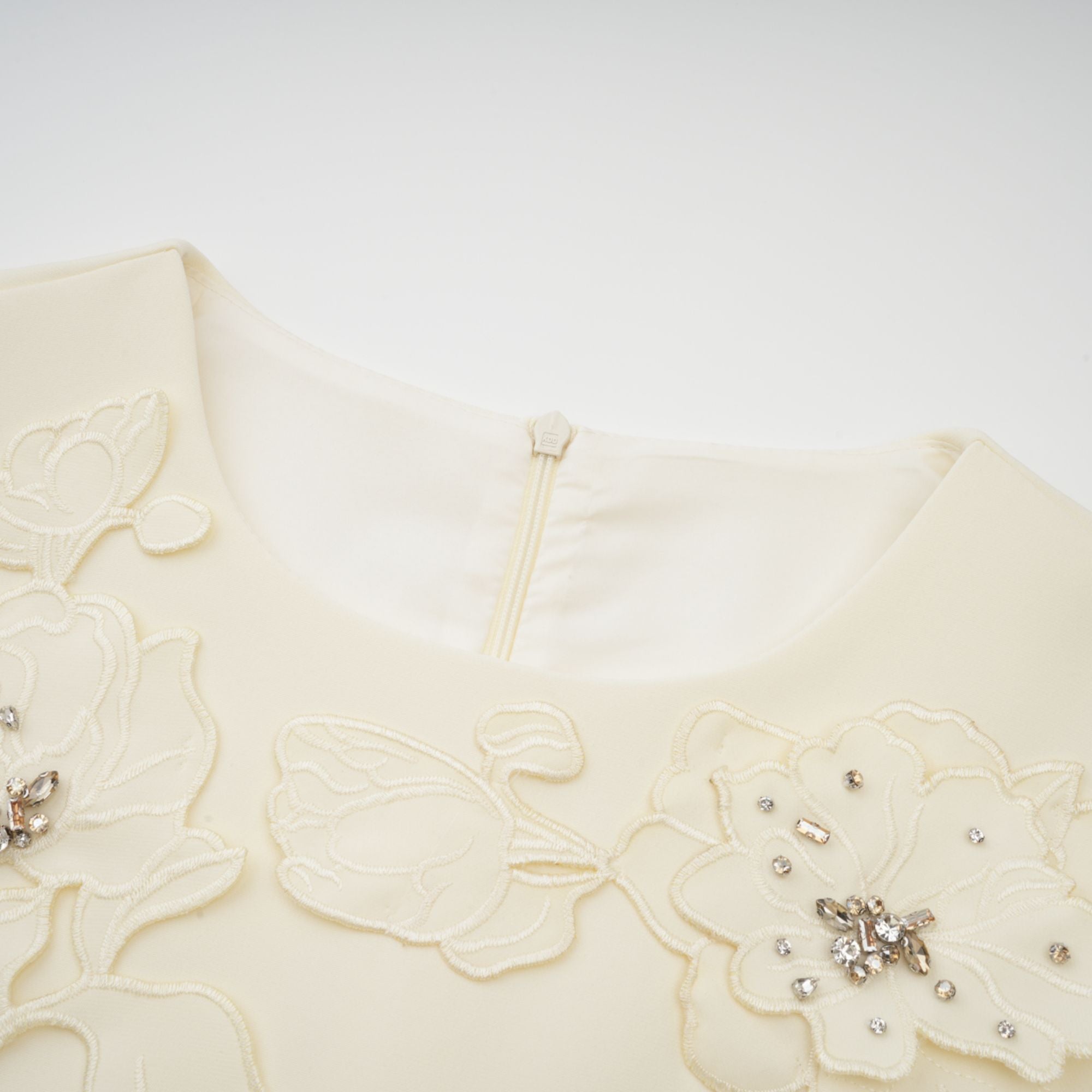 Orane neutrals floral-appliqué flared midi dress