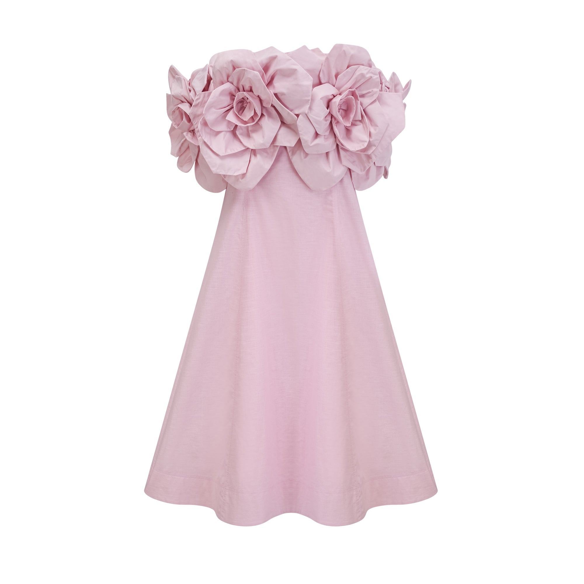 Juliette pink off-shoulder 3D-petal midi dress (Final Sale-US Only)