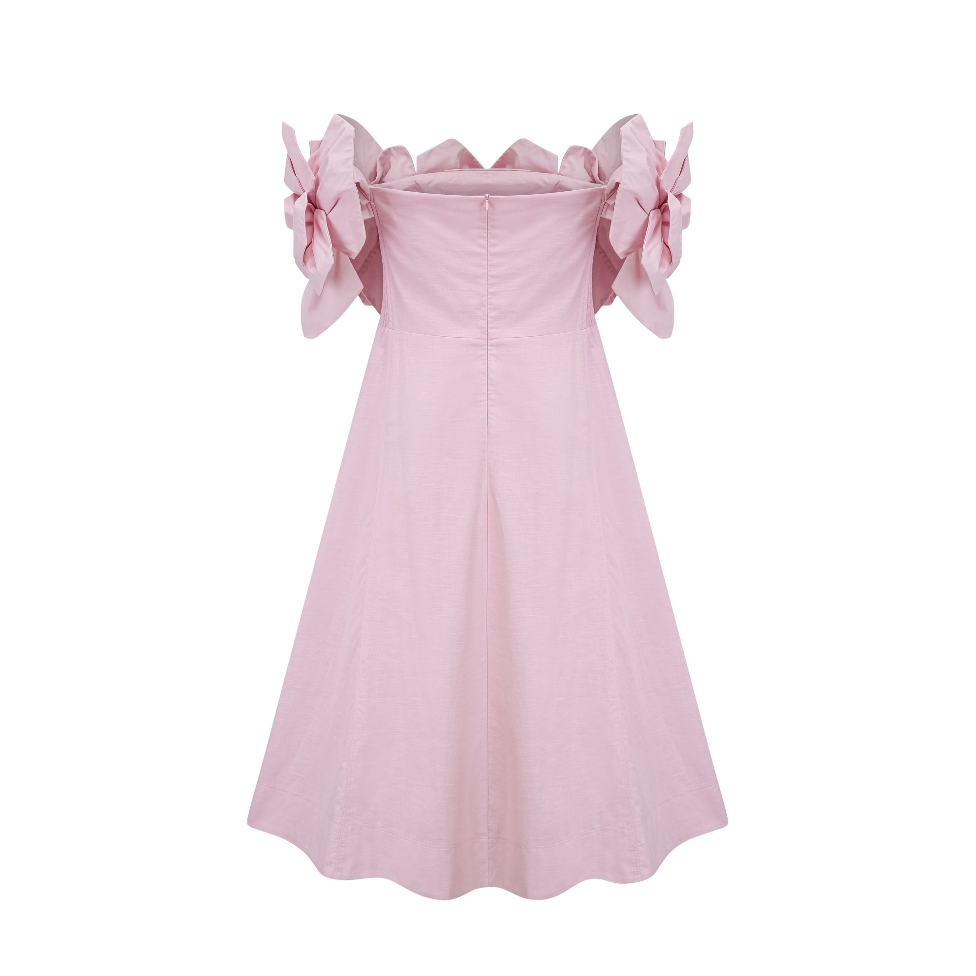 Juliette pink off-shoulder 3D-petal midi dress (Final Sale-US Only)