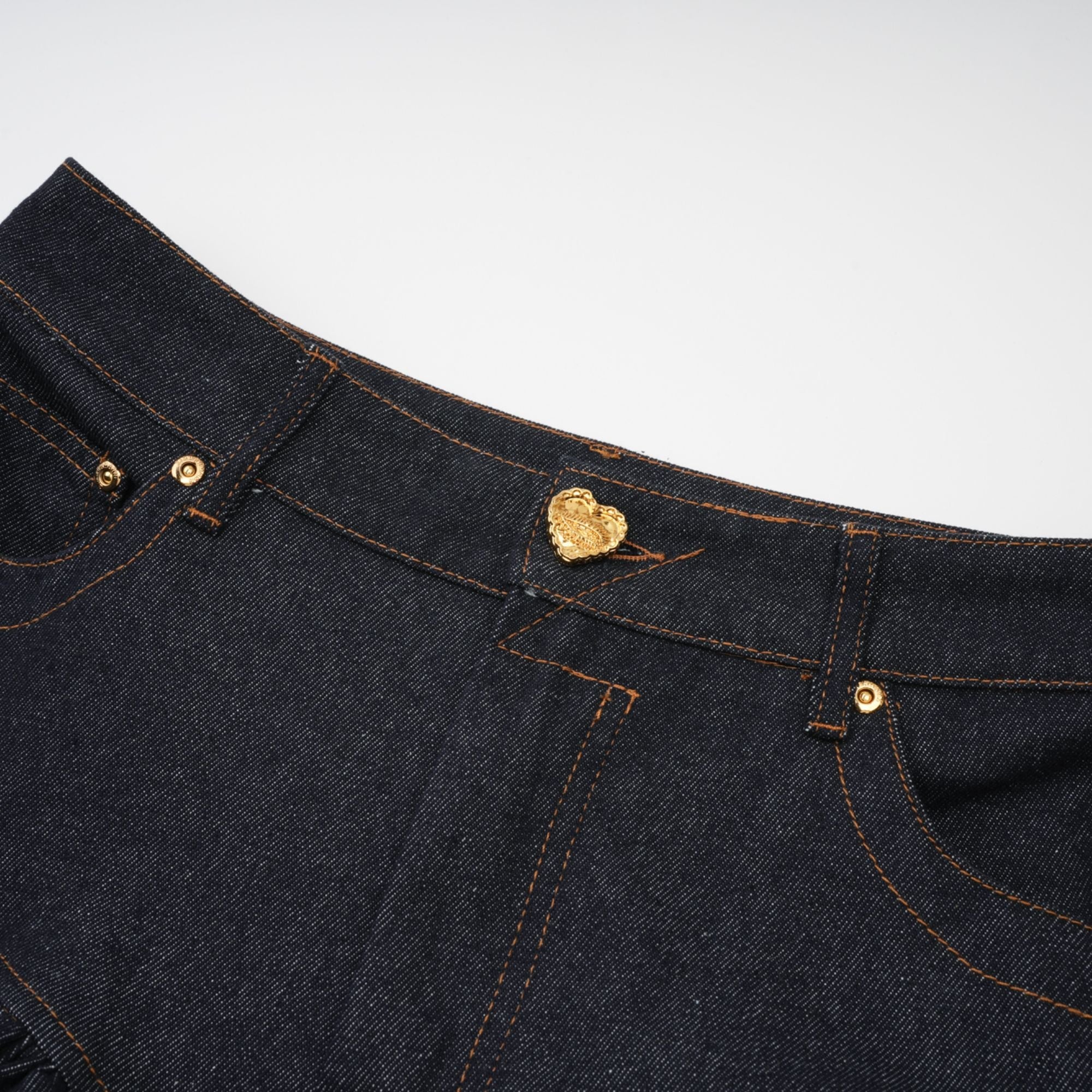 Florence Indigo Blue Ruffled Denim Mini Skirt