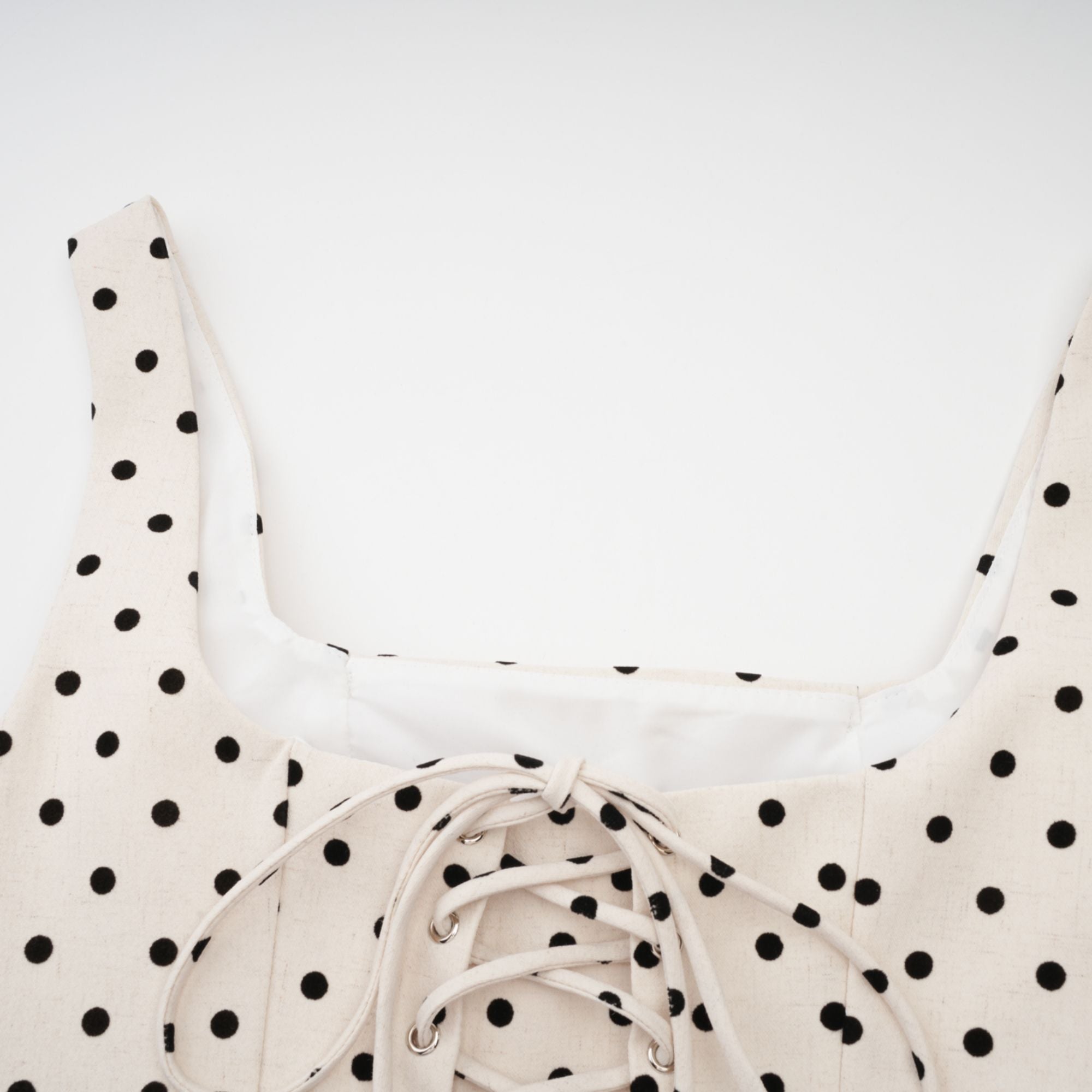 Geneviève neutrals polka-dot puff mini dress
