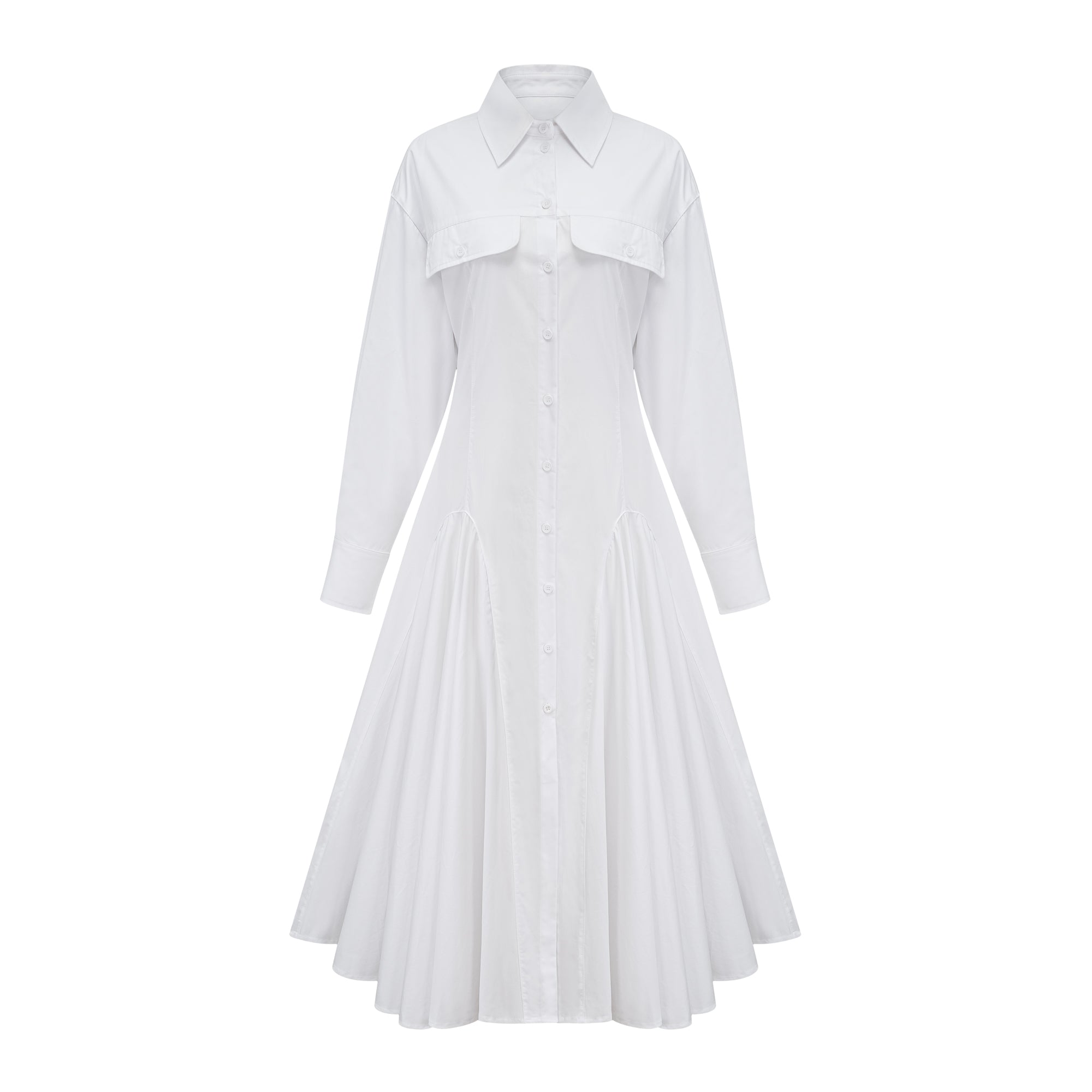 Dulcie white front-slit shirred shirt dress