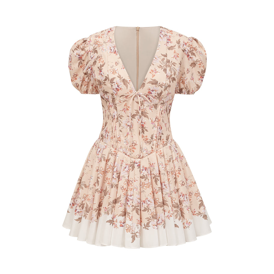 Alizée yellow floral-print pleated mini dress (Final Sale)